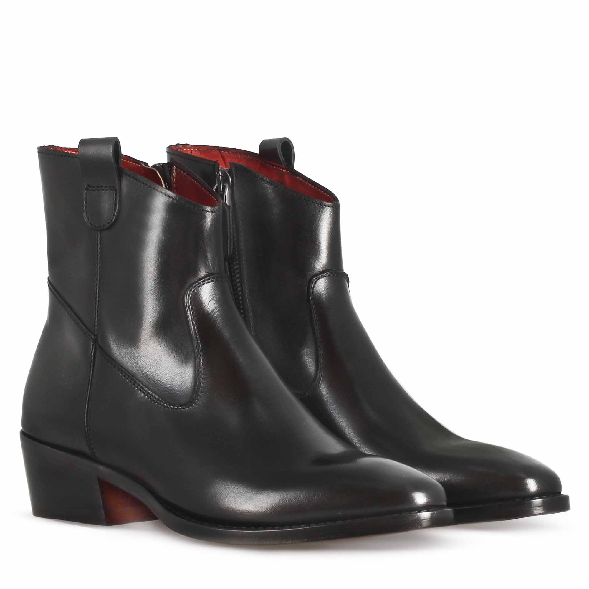 Women's Black Leather Texan Style Over The Ankle Boot