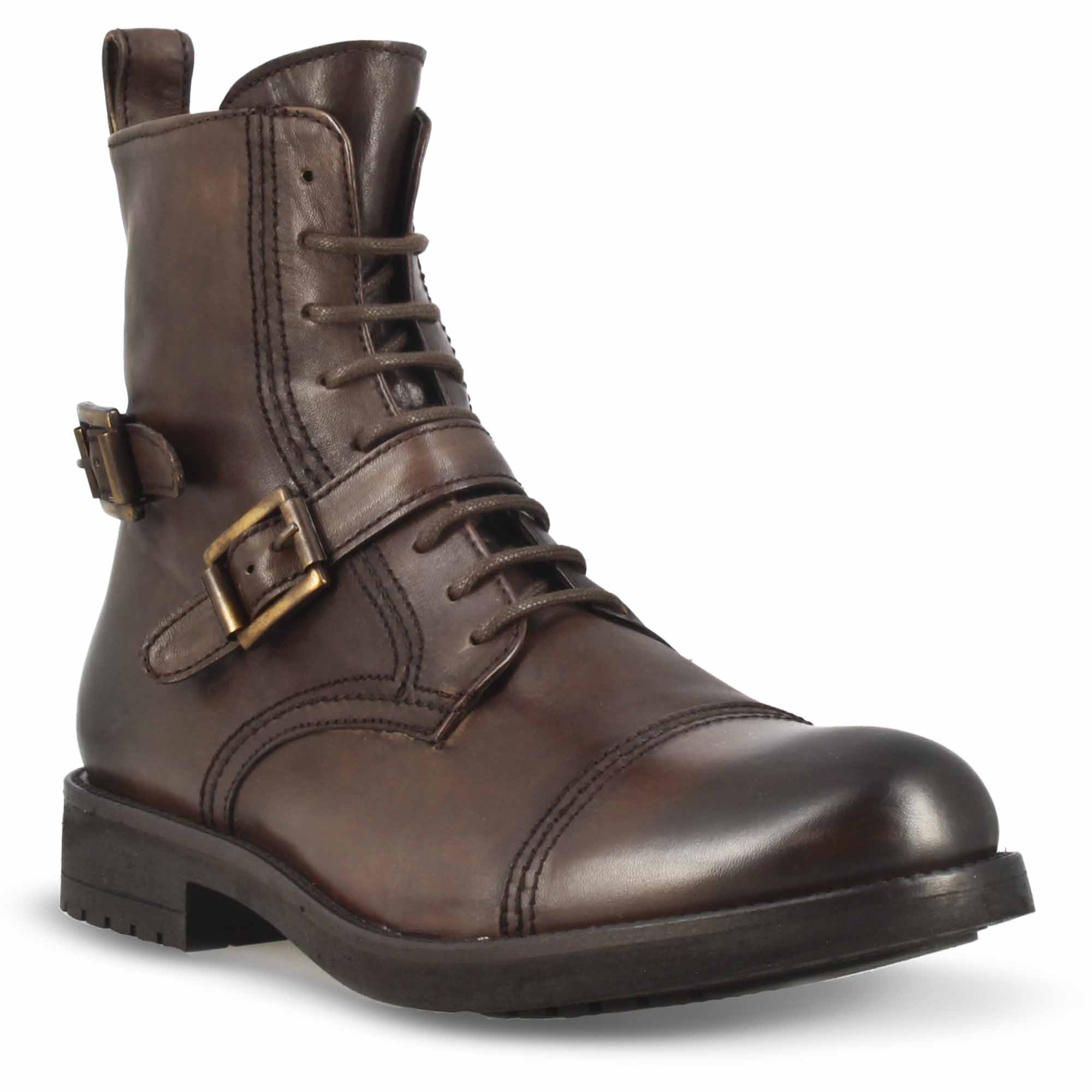 Amphibien pour hommes en cuir marron foncé et semelle en caoutchouc