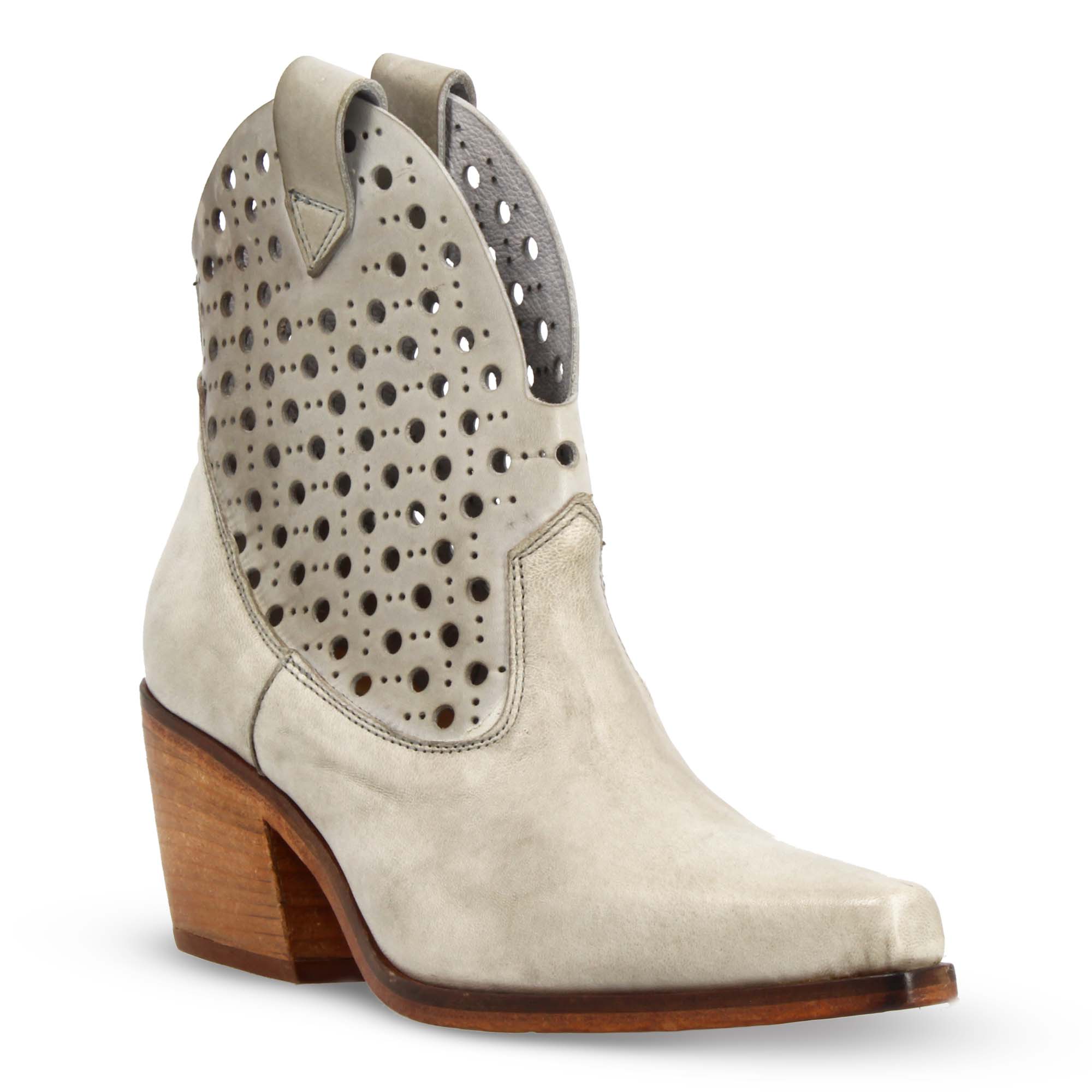 Bottines texanes grises à motifs perforés pour femme