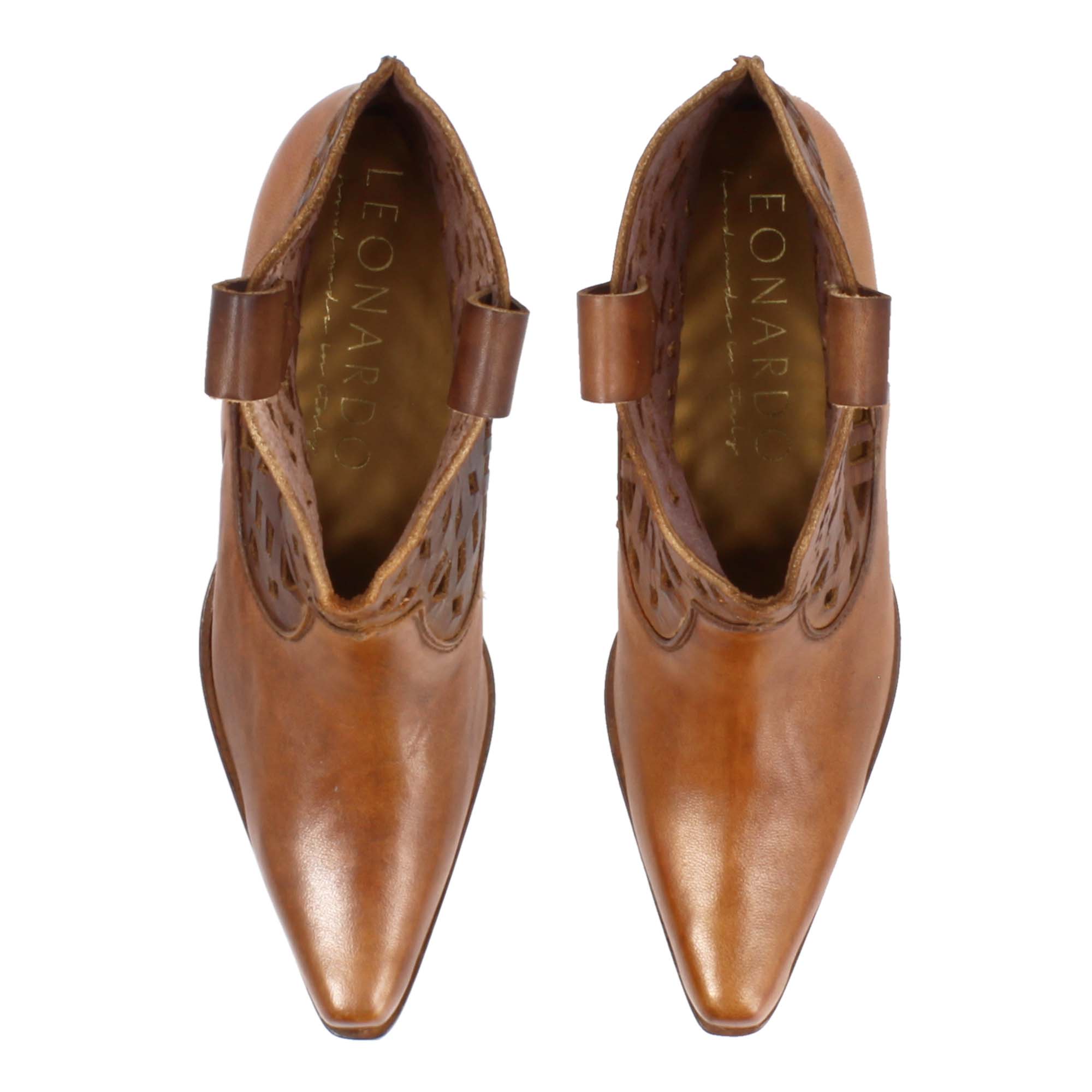 Women's Brown Texan Ankle Boots with Perforated Designs