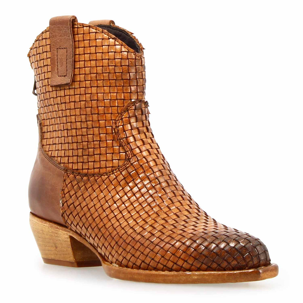 Velvet Int- Stivaletto texano donna in pelle intrecciata marrone - LeonardoShoes