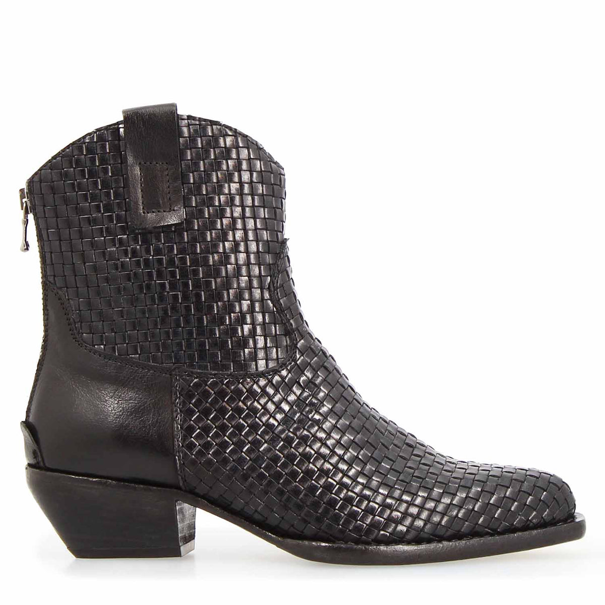 Velvet Int - Stivaletto texano donna in pelle intrecciata nera - LeonardoShoes