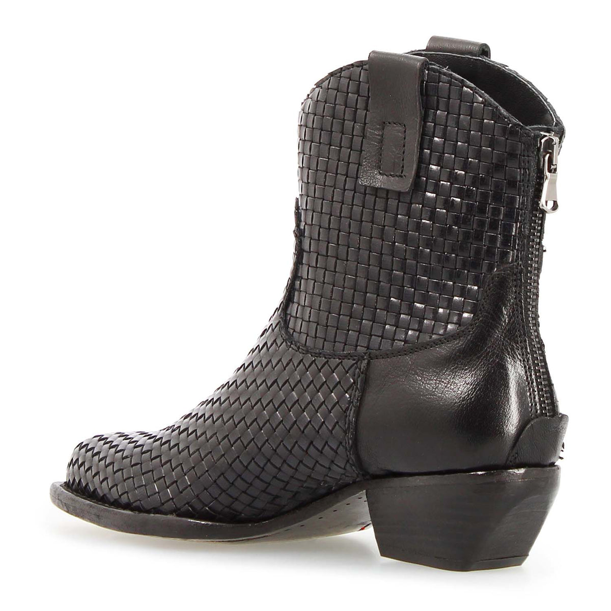 Velvet Int - Stivaletto texano donna in pelle intrecciata nera - LeonardoShoes
