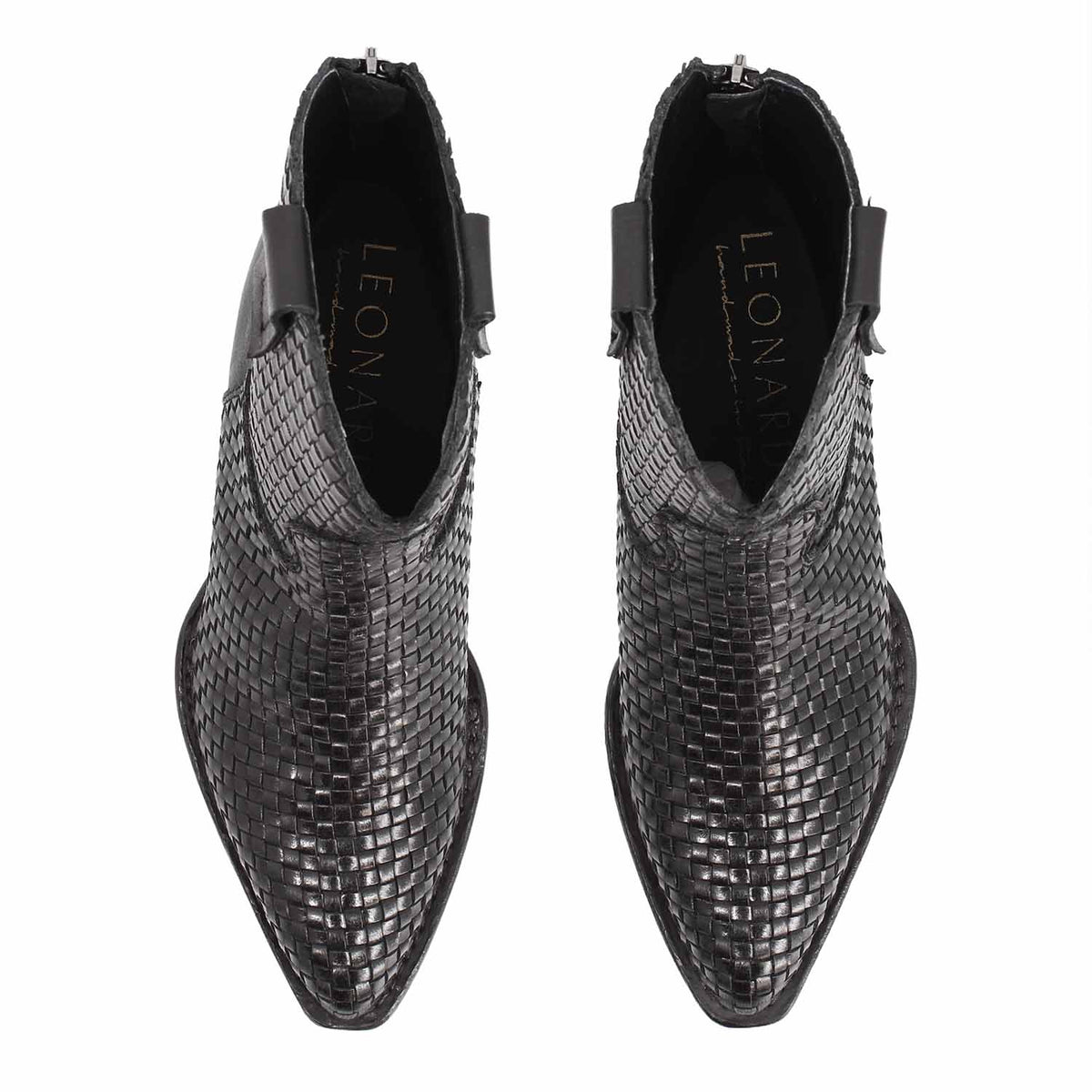 Velvet Int - Stivaletto texano donna in pelle intrecciata nera - LeonardoShoes