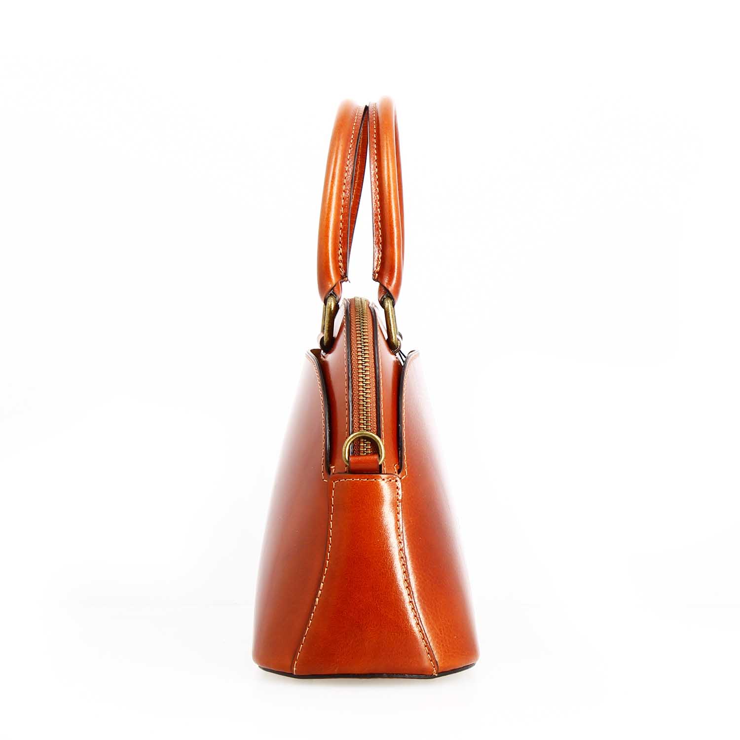 Zaira hand bag in semi glossy brown leather for woman