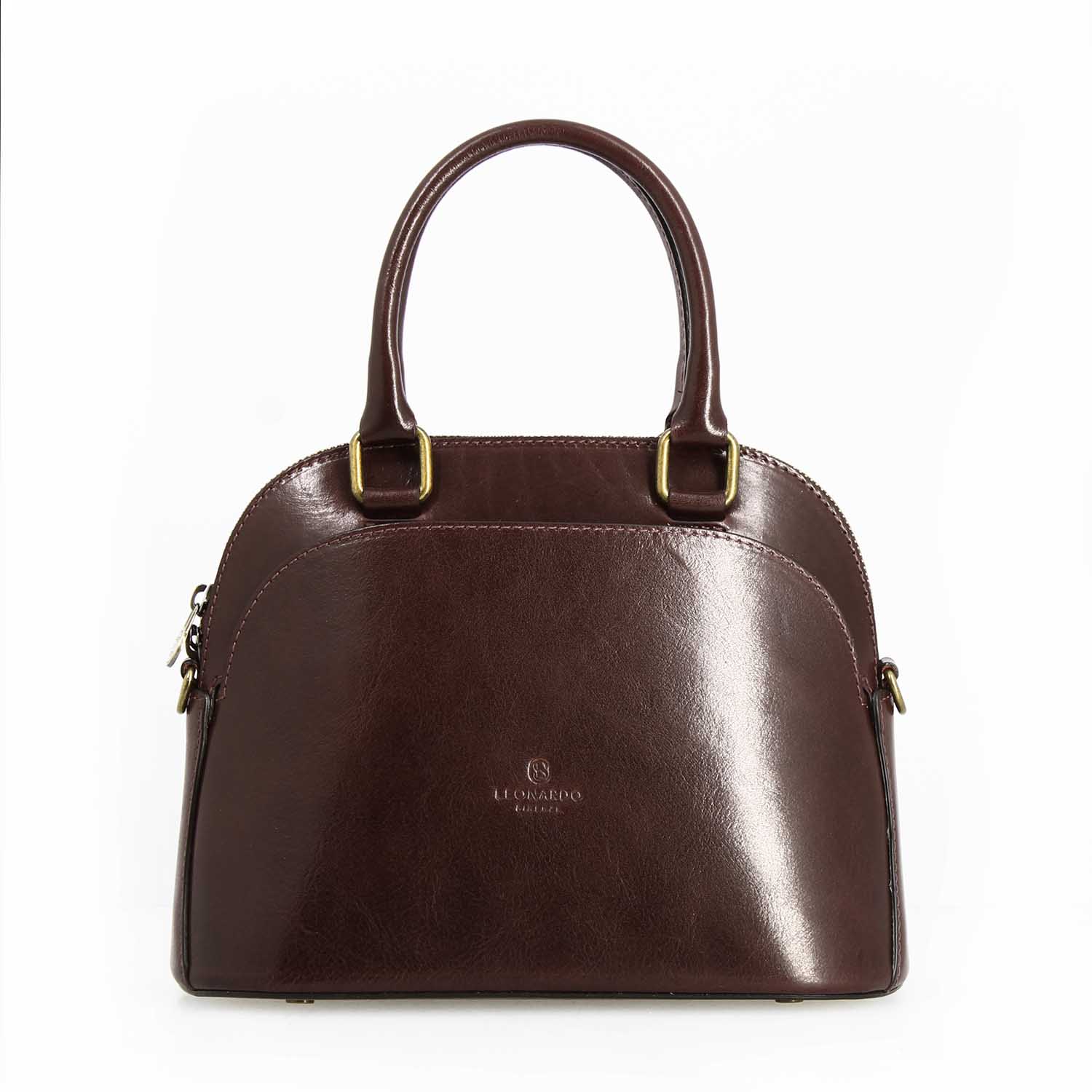 Zaira hand bag in semi glossy dark brown leather for woman