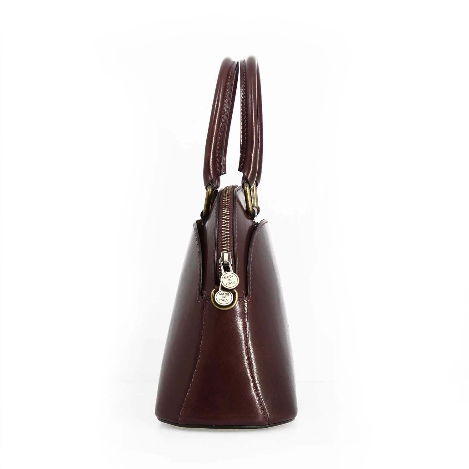 Zaira hand bag in semi glossy dark brown leather for woman