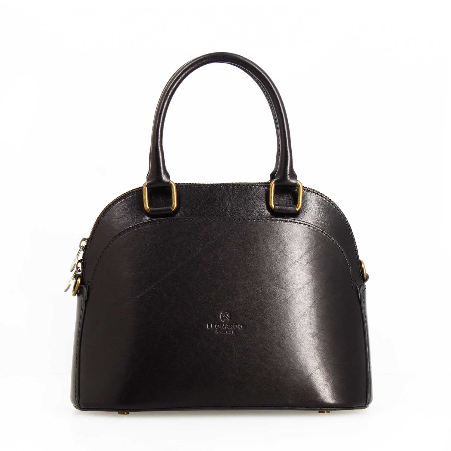 Zaira handbag in semi glossy black leather for woman