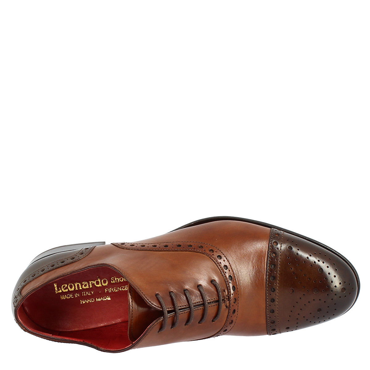 Men's lace-up brogues shoes handmade in brandy and dark brown montecarlo leather