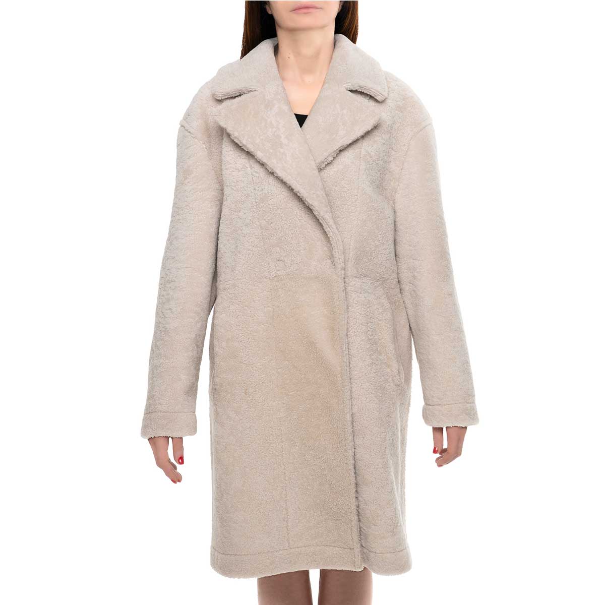 Montone lungo da donna beige con bottoni - LeonardoShoes