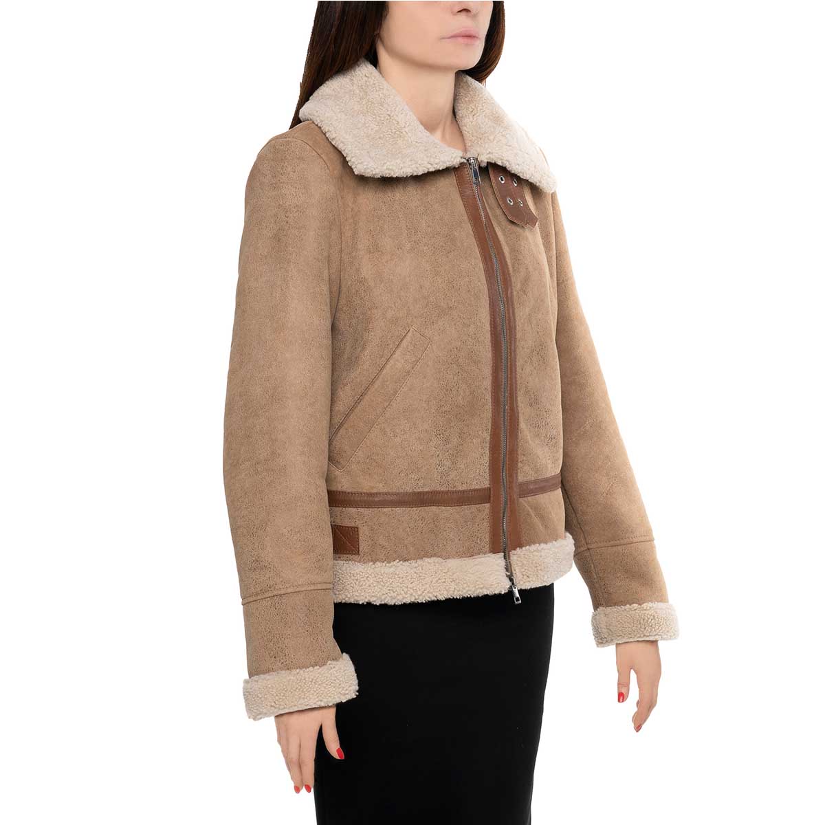 Brown women's sheepskin with zipper