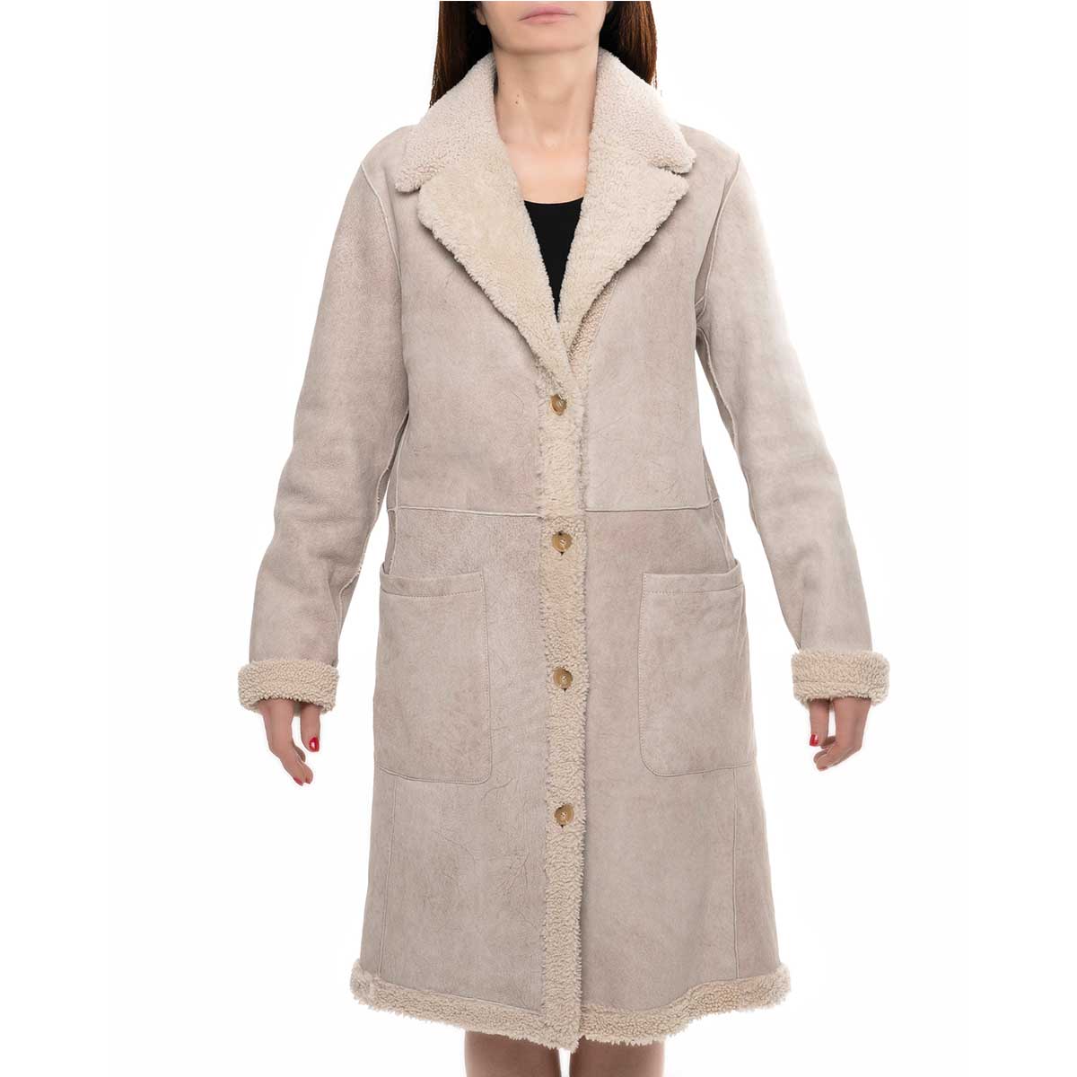 Cappotto reversibile doppio petto lungo da donna beige - LeonardoShoes