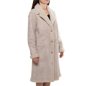 Beige women's long double-breasted reversible coat