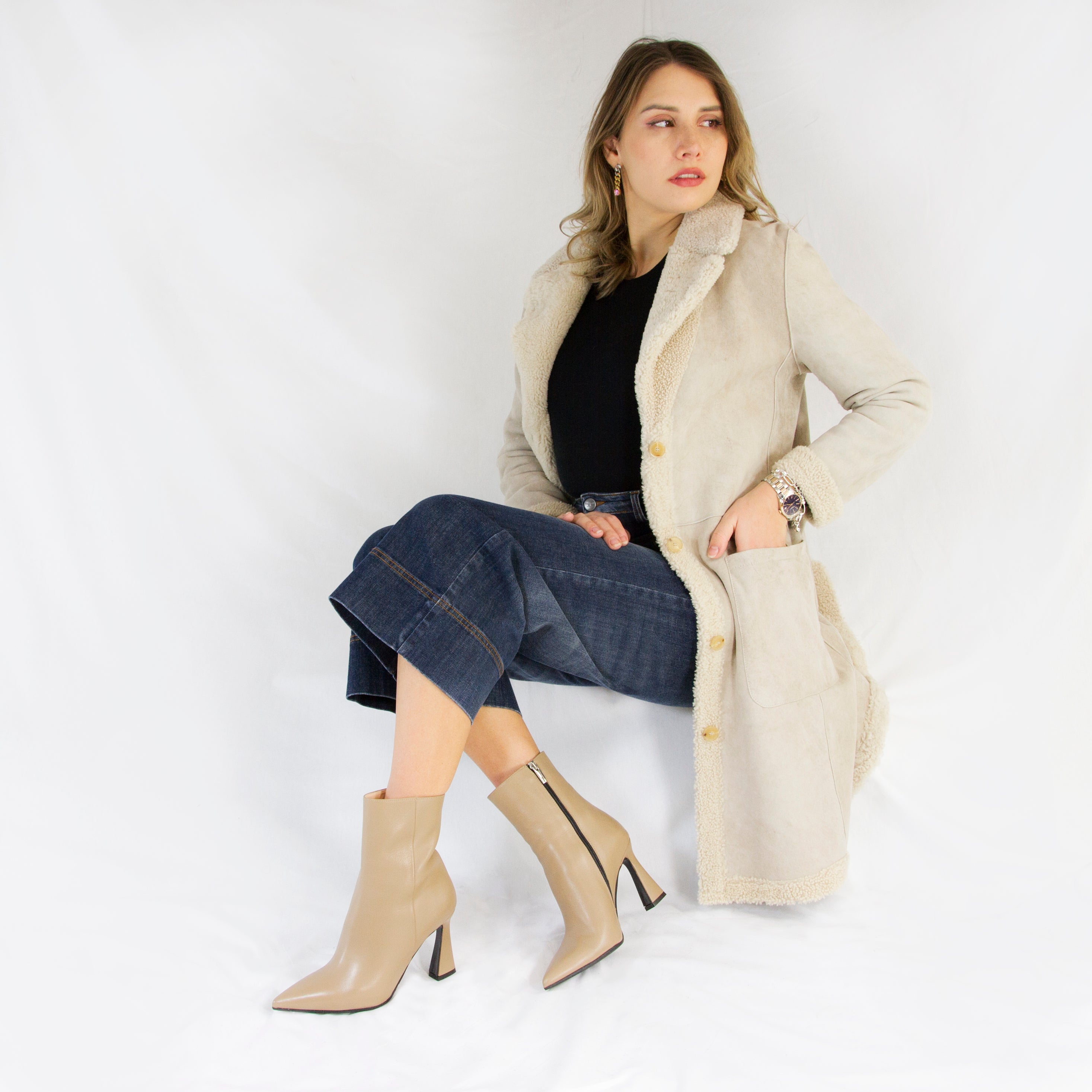 Cappotto reversibile doppio petto lungo da donna beige - LeonardoShoes