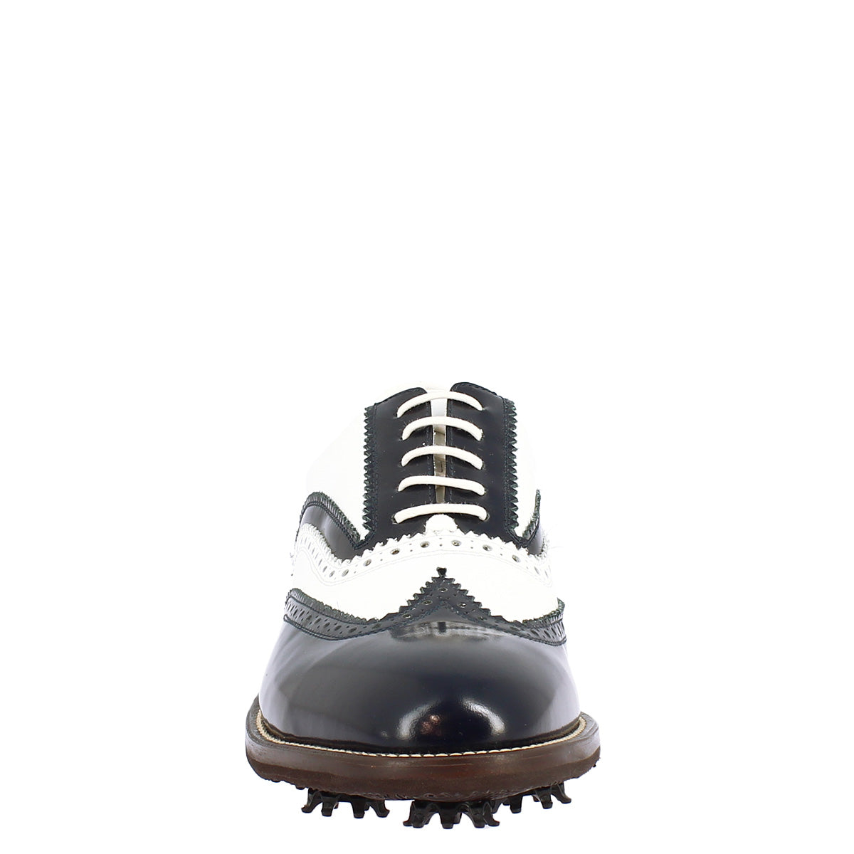 Scarpe da golf bicolore bianco e blu in pelle - LeonardoShoes