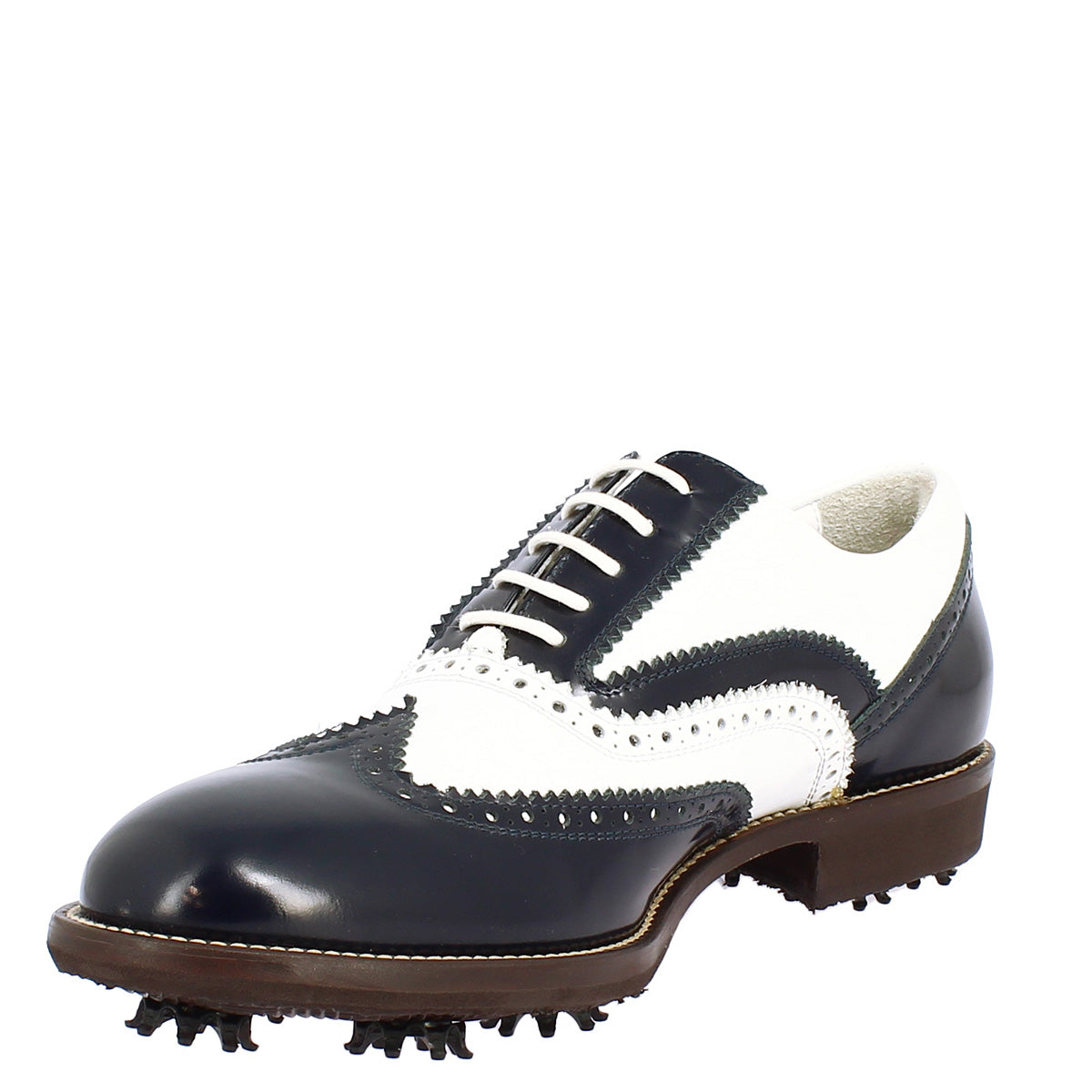 Scarpe da golf bicolore bianco e blu in pelle - LeonardoShoes