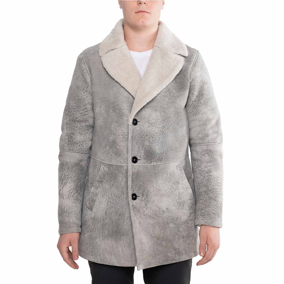 Giacca doppio petto da uomo in pelle di montone grigia - LeonardoShoes