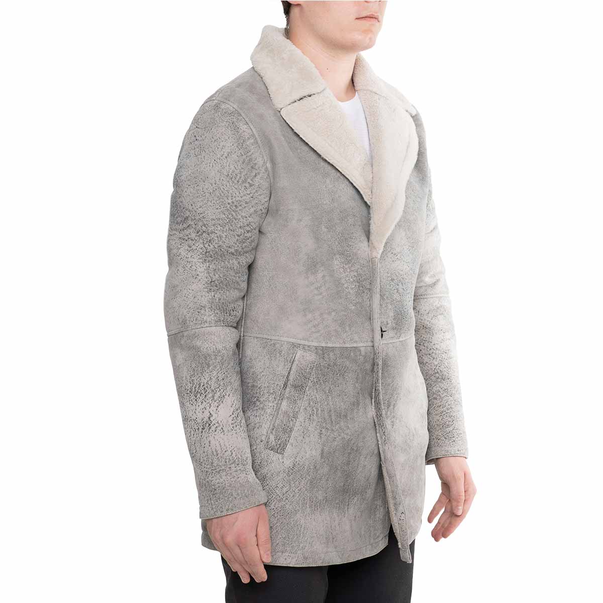 Giacca doppio petto da uomo in pelle di montone grigia - LeonardoShoes