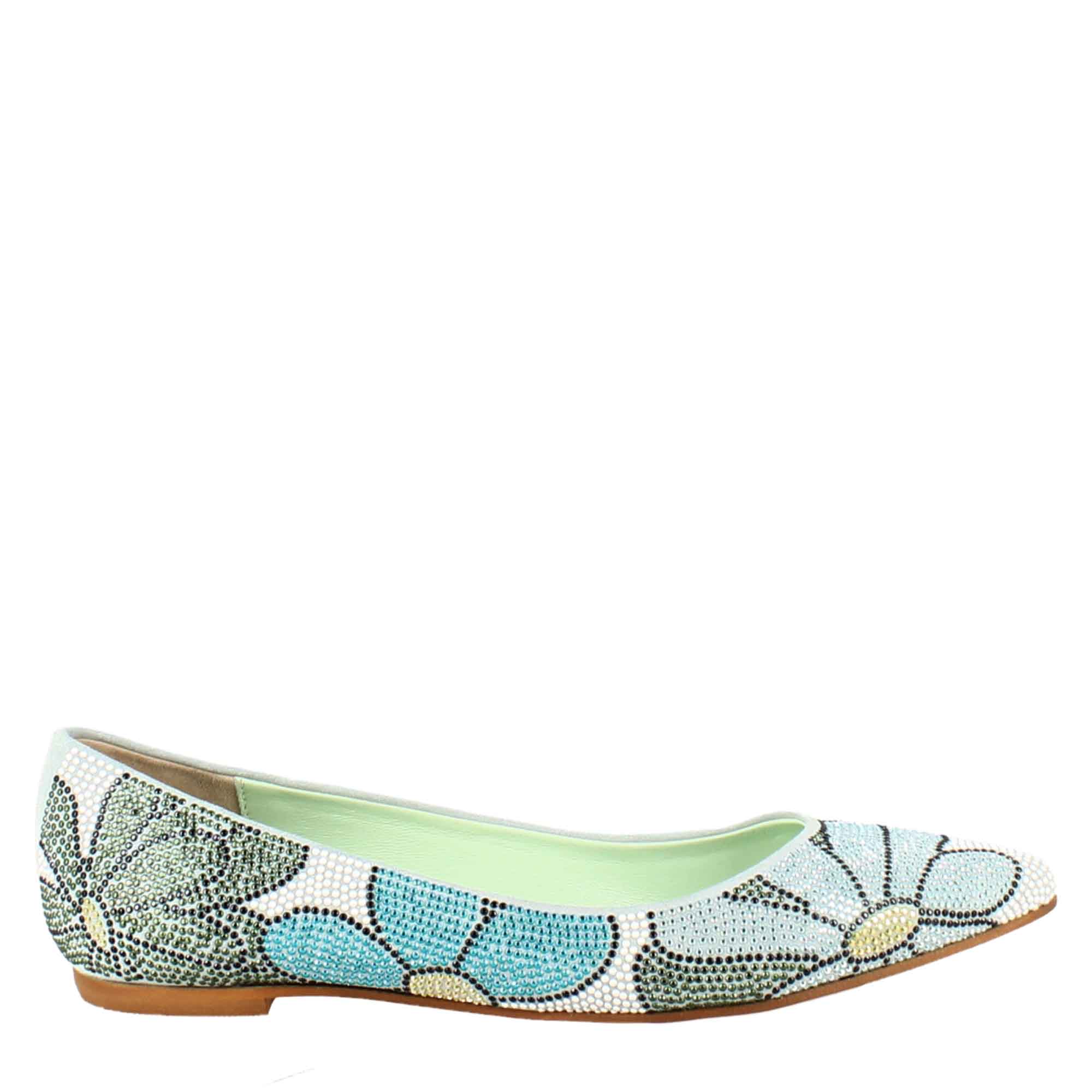 Ballerines femme bleu clair en daim avec strass