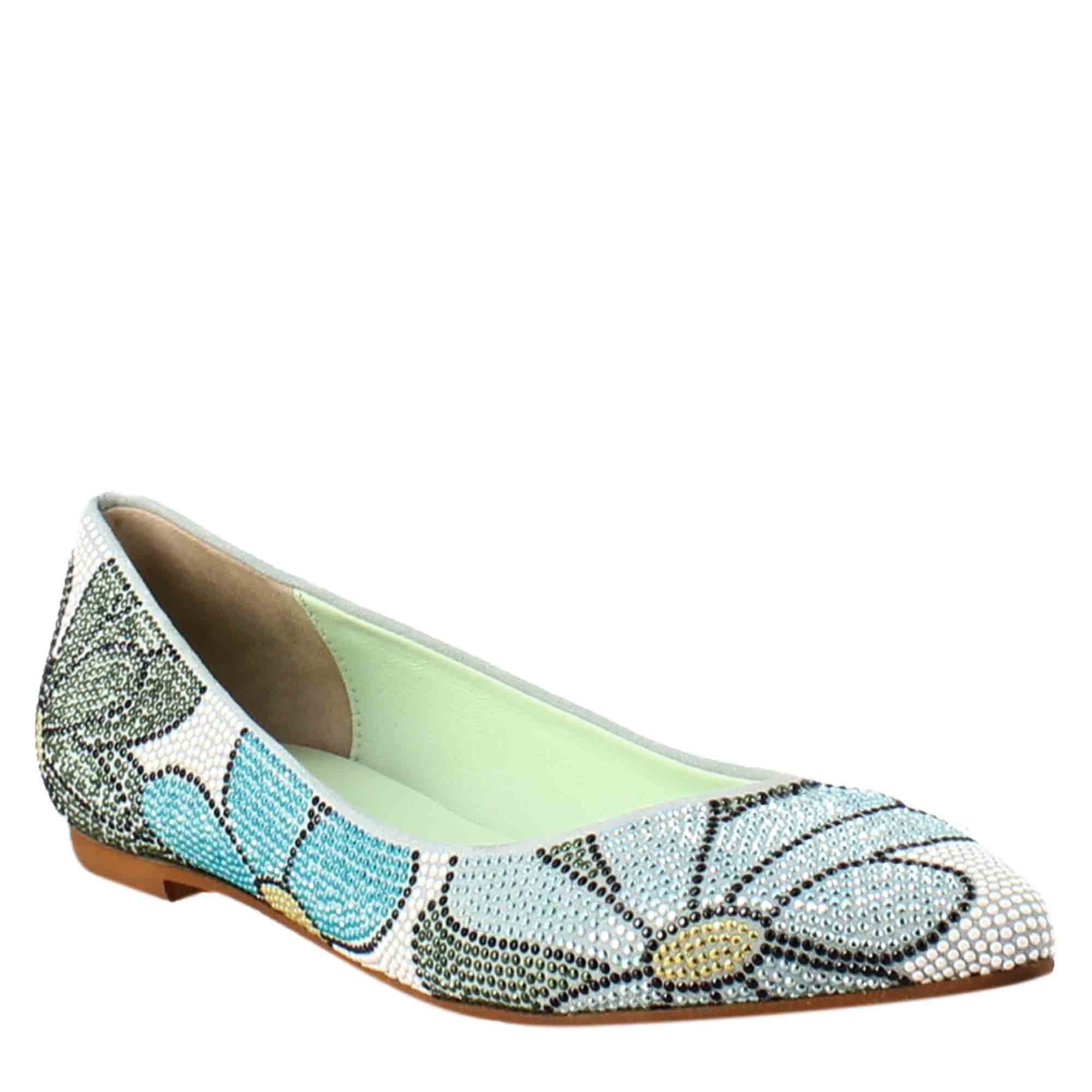 Ballerines femme bleu clair en daim avec strass
