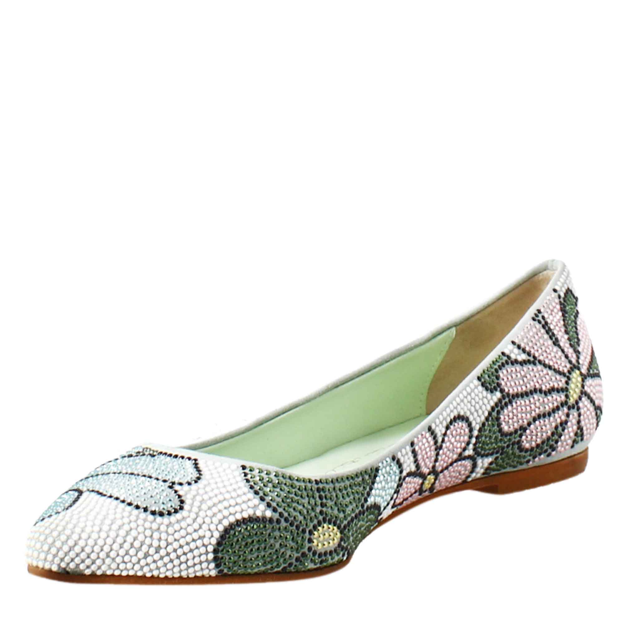 Ballerines femme bleu clair en daim avec strass