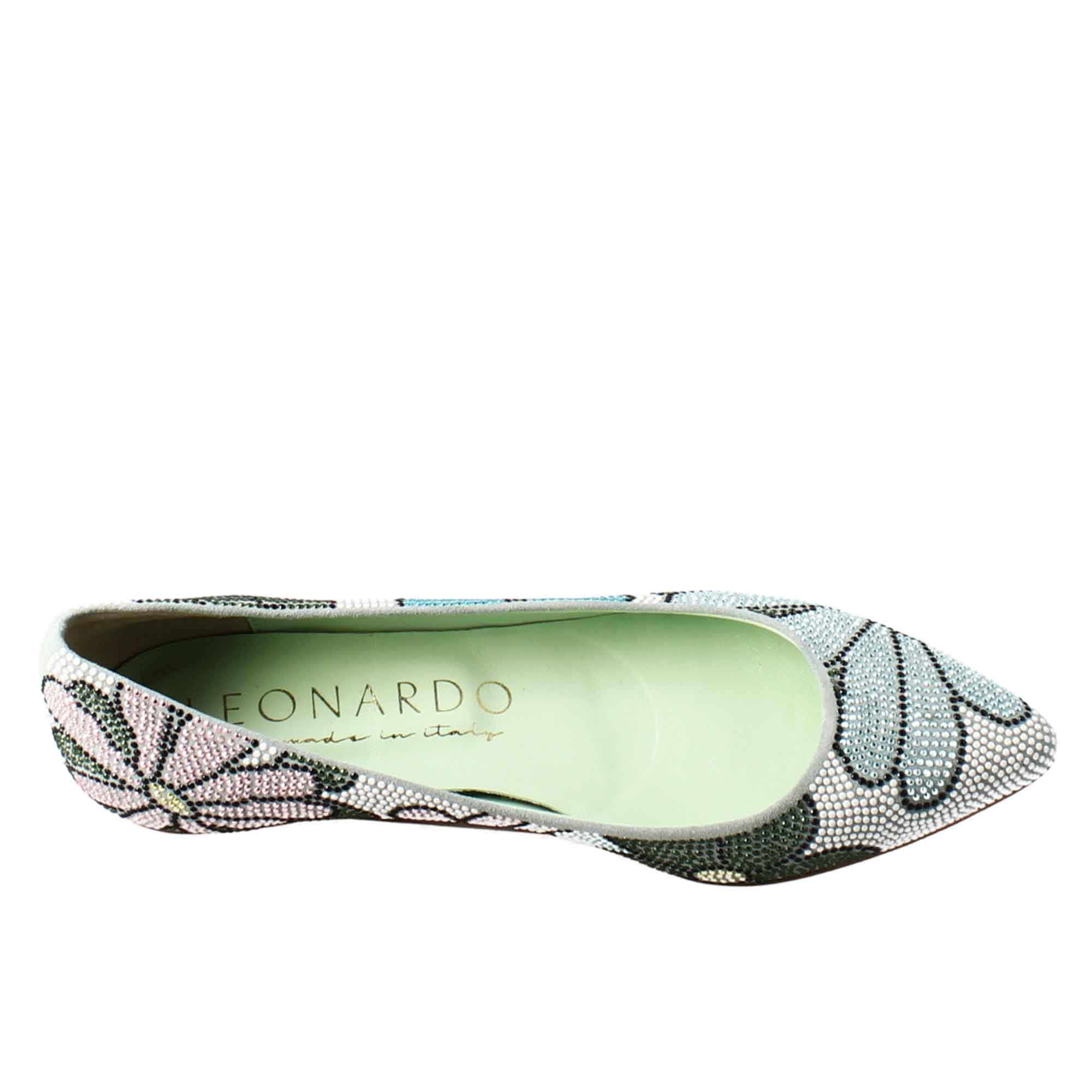 Ballerines femme bleu clair en daim avec strass