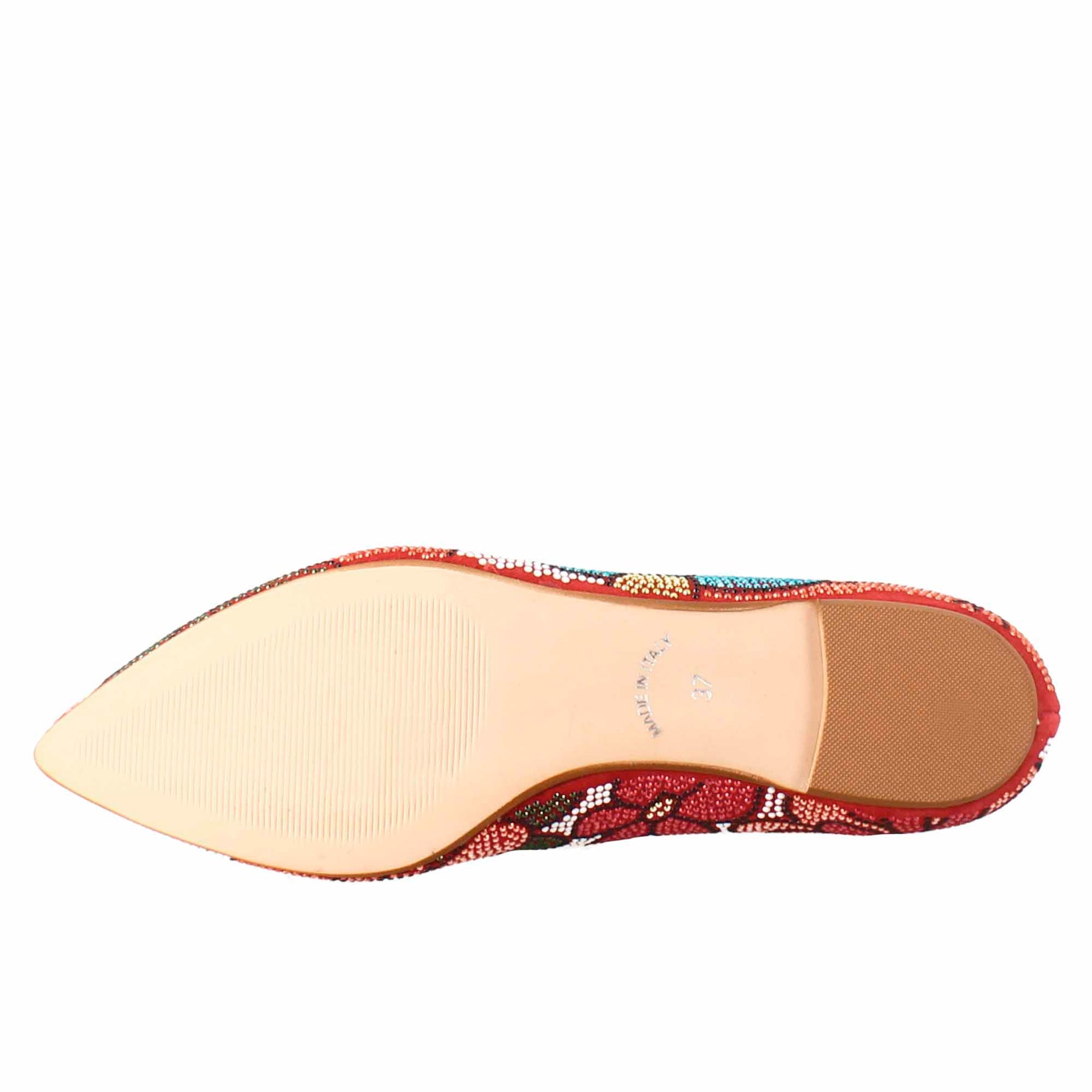 Ballerine color rosso da donna in pelle scamosciata con strass