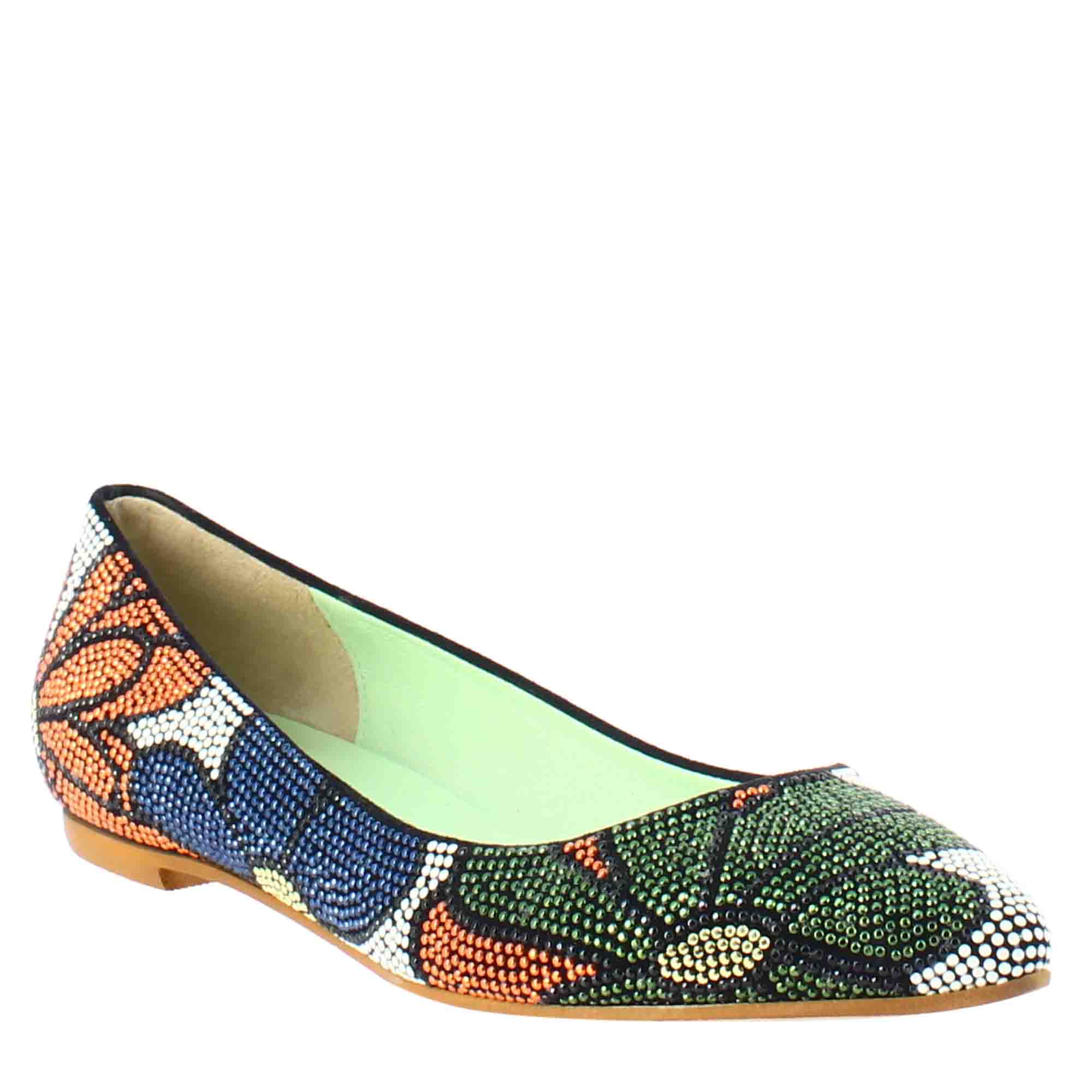 Ballerines femme bleu foncé en daim avec strass