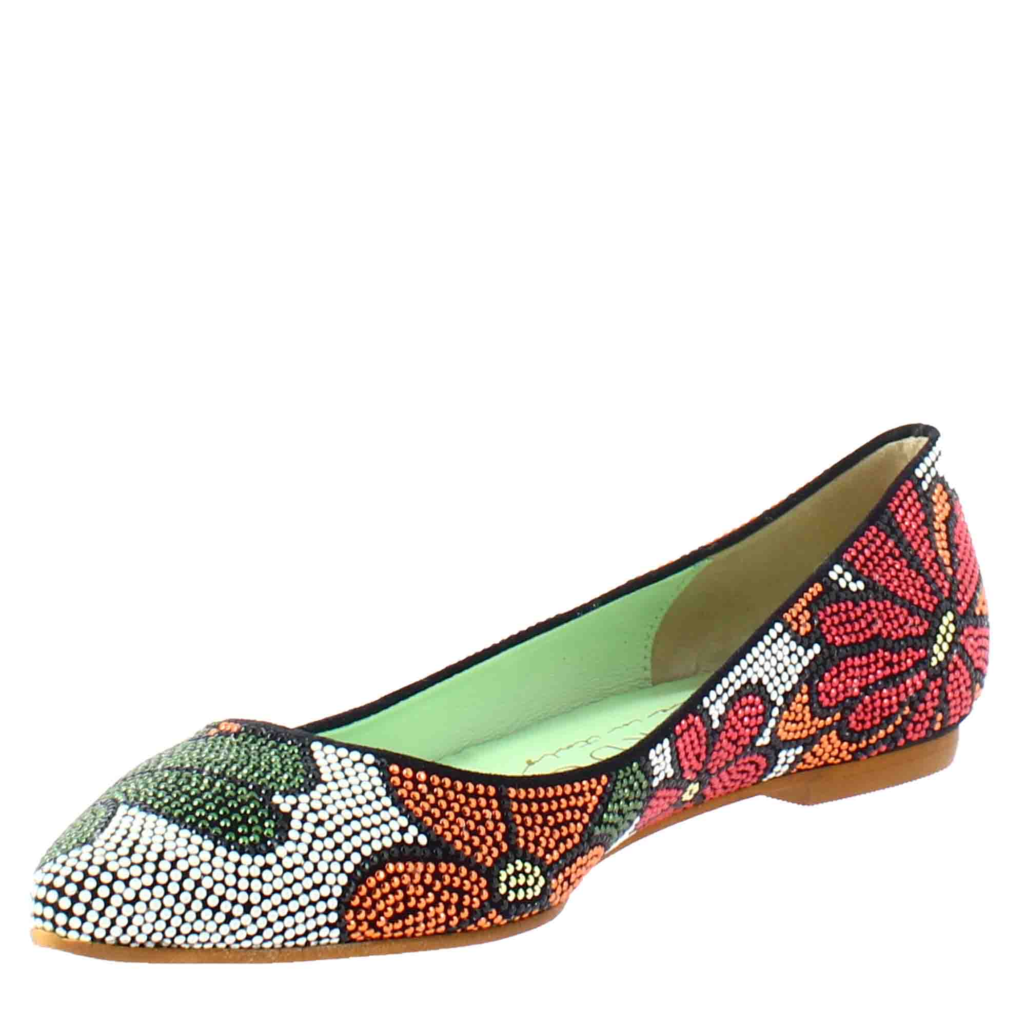 Ballerines femme bleu foncé en daim avec strass
