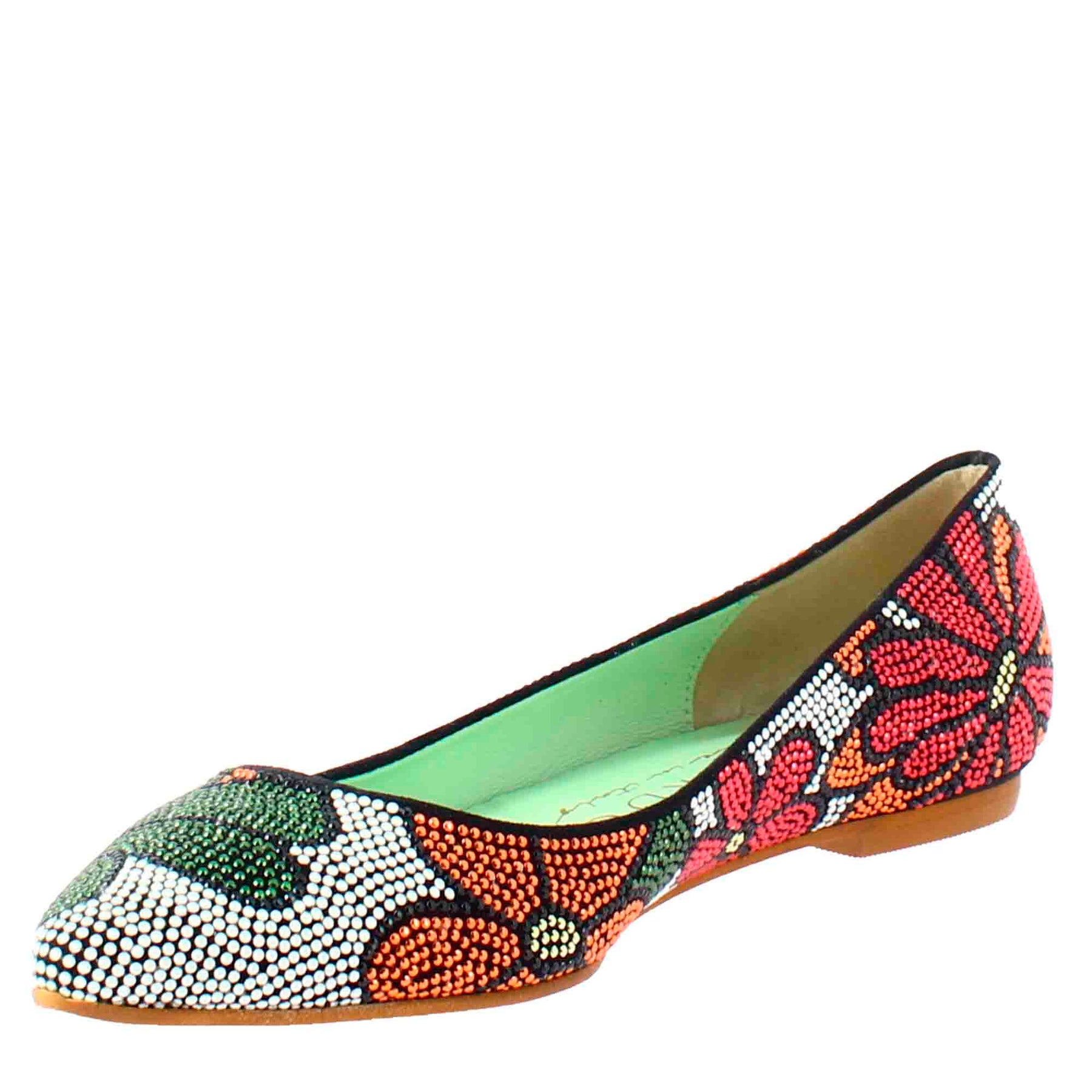 Dark blue women's ballet flats in suede with rhinestones