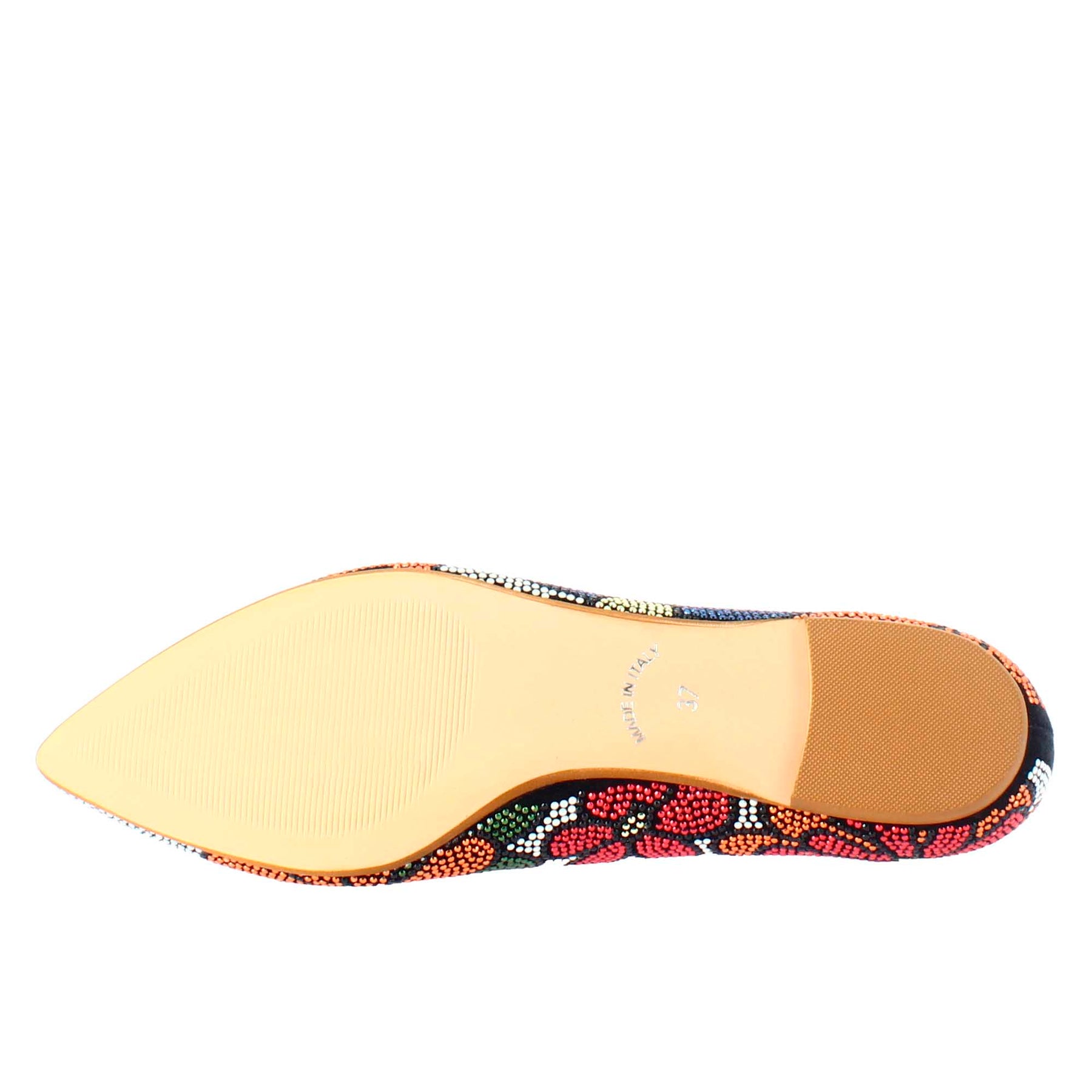 Dark blue women's ballet flats in suede with rhinestones