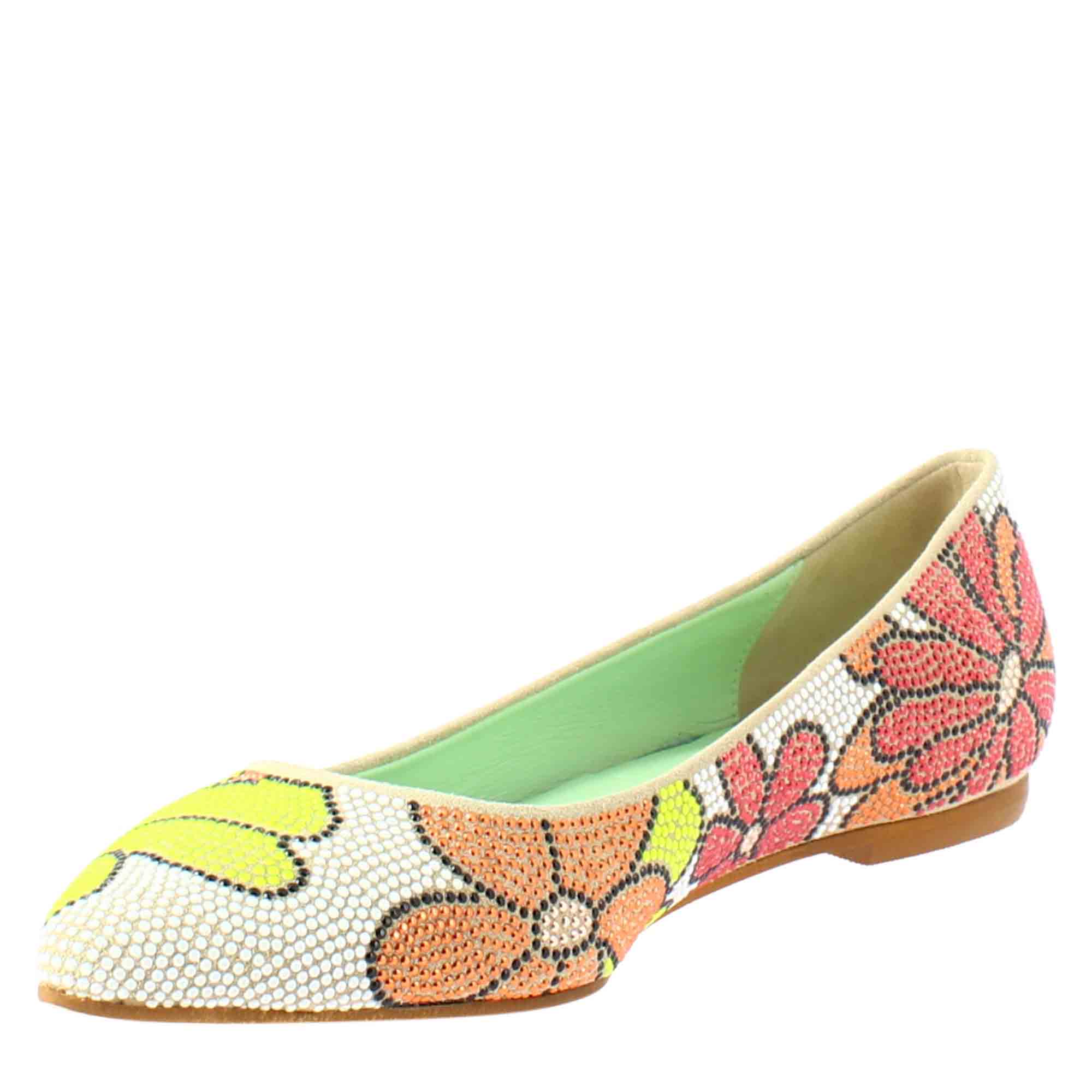 Ballerines femme marron clair en daim avec strass