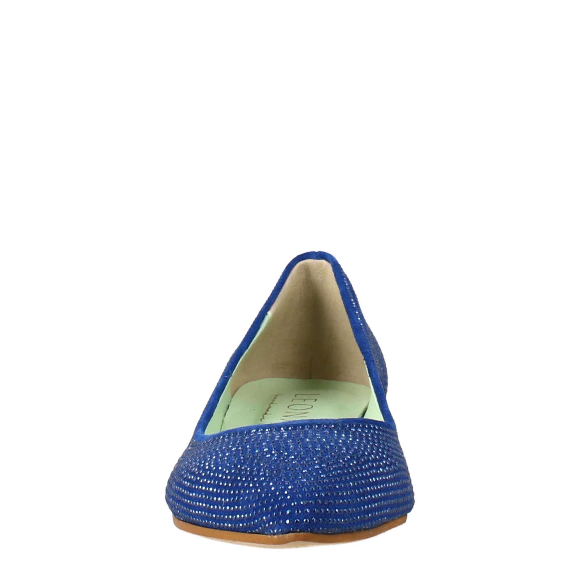 Ballerine da donna color celeste in pelle scamosciata con strass - LeonardoShoes