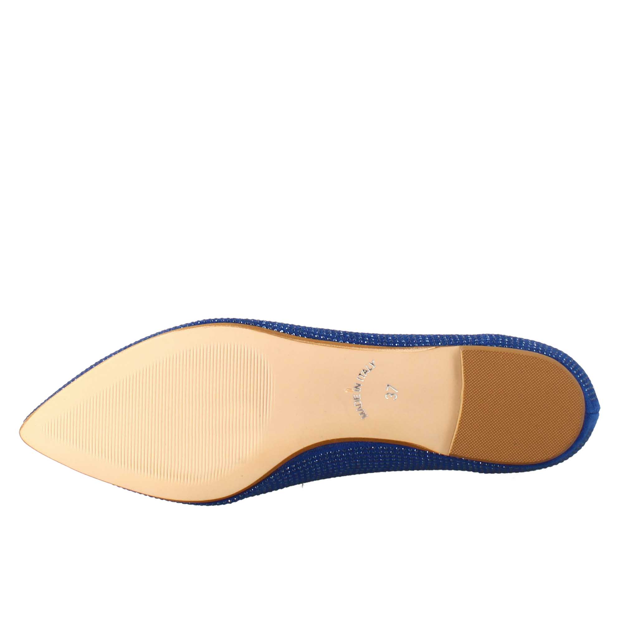 Ballerine da donna color celeste in pelle scamosciata con strass - LeonardoShoes