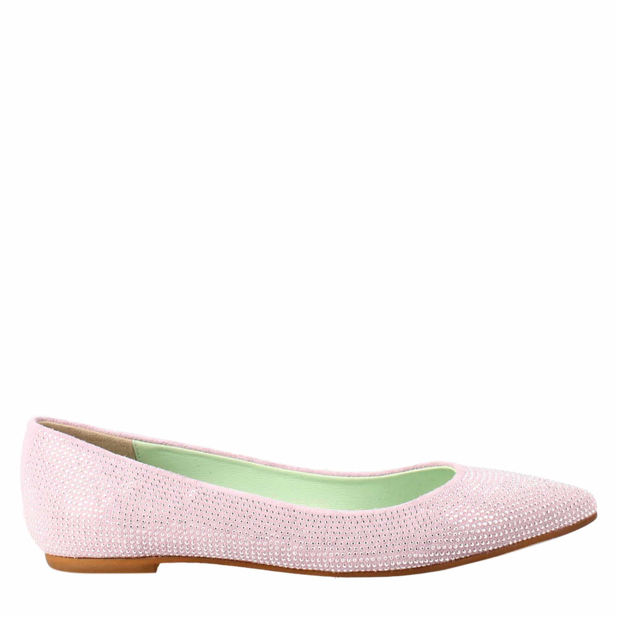 Ballerine da donna color lilla in pelle scamosciata con strass - LeonardoShoes