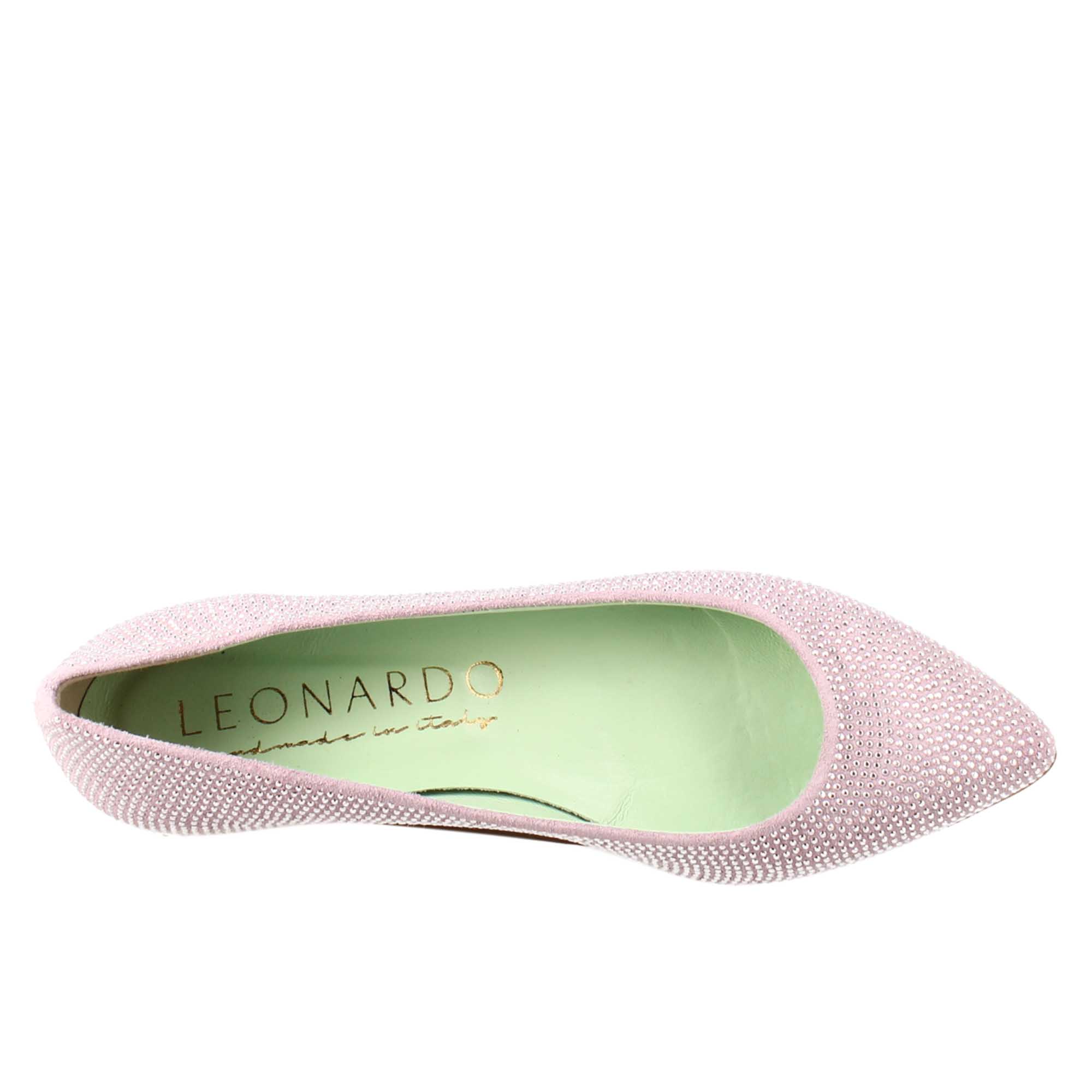 Ballerine da donna color lilla in pelle scamosciata con strass - LeonardoShoes