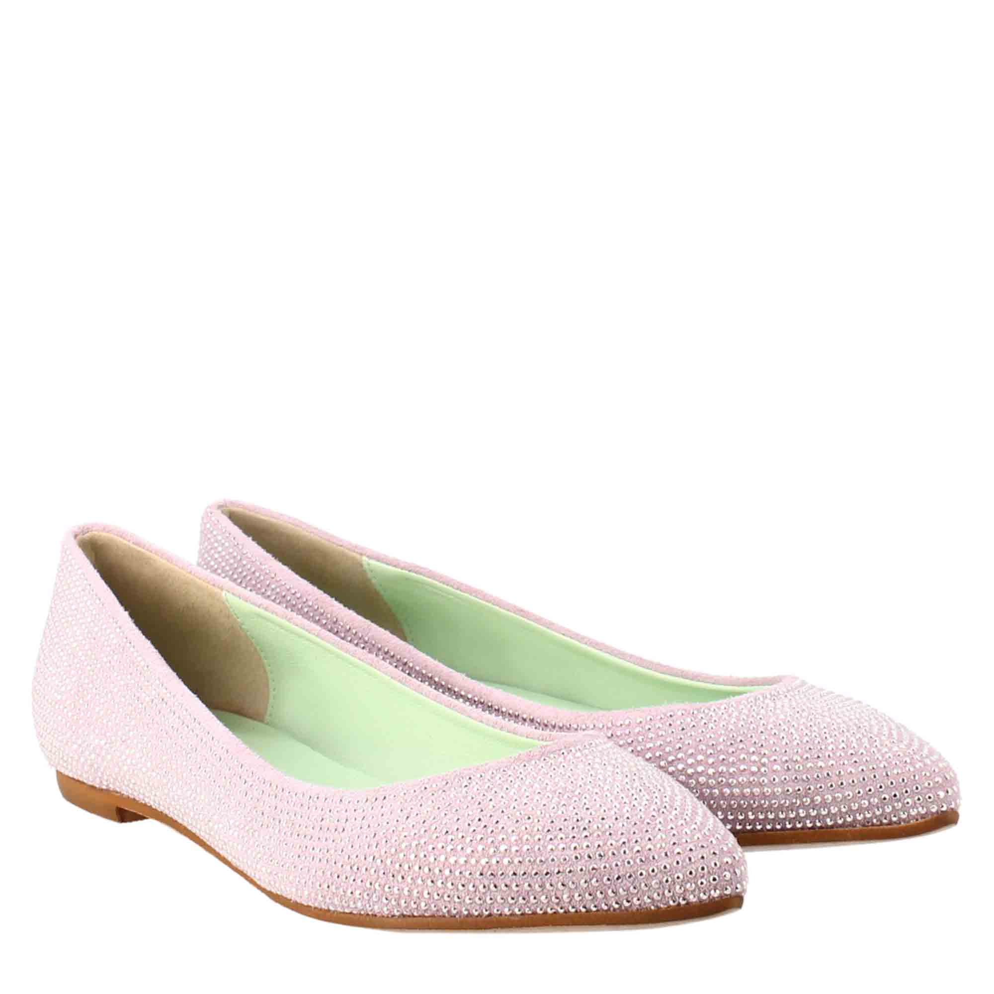 Ballerine da donna color lilla in pelle scamosciata con strass - LeonardoShoes