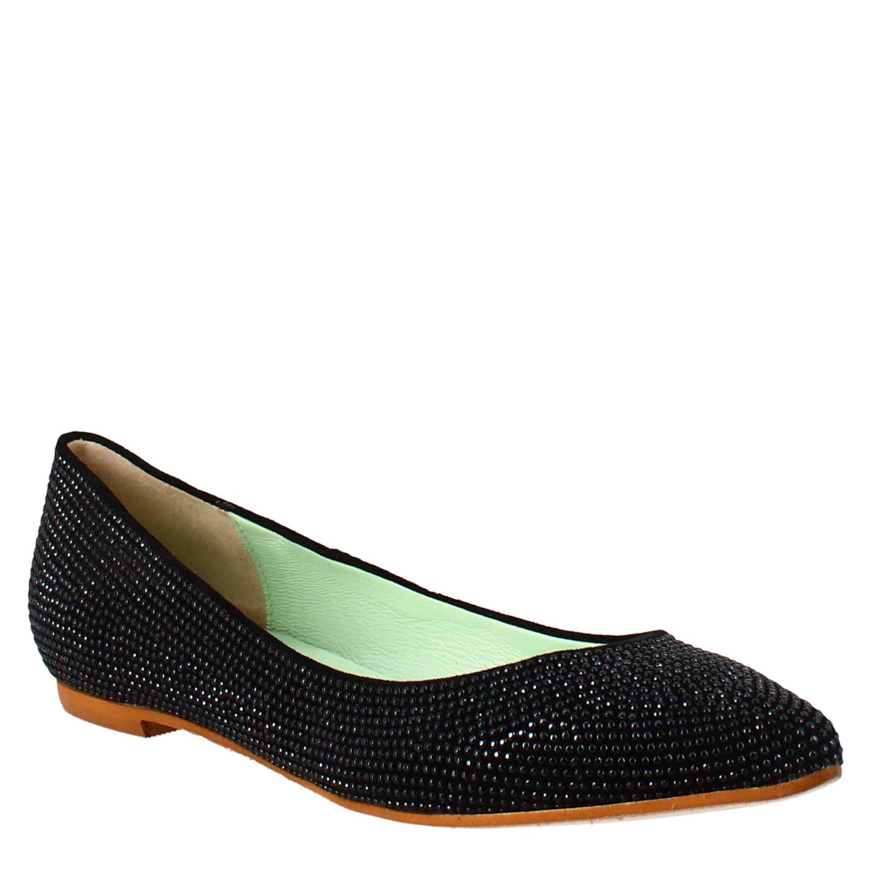 Ballerine da donna color nero in pelle scamosciata con strass