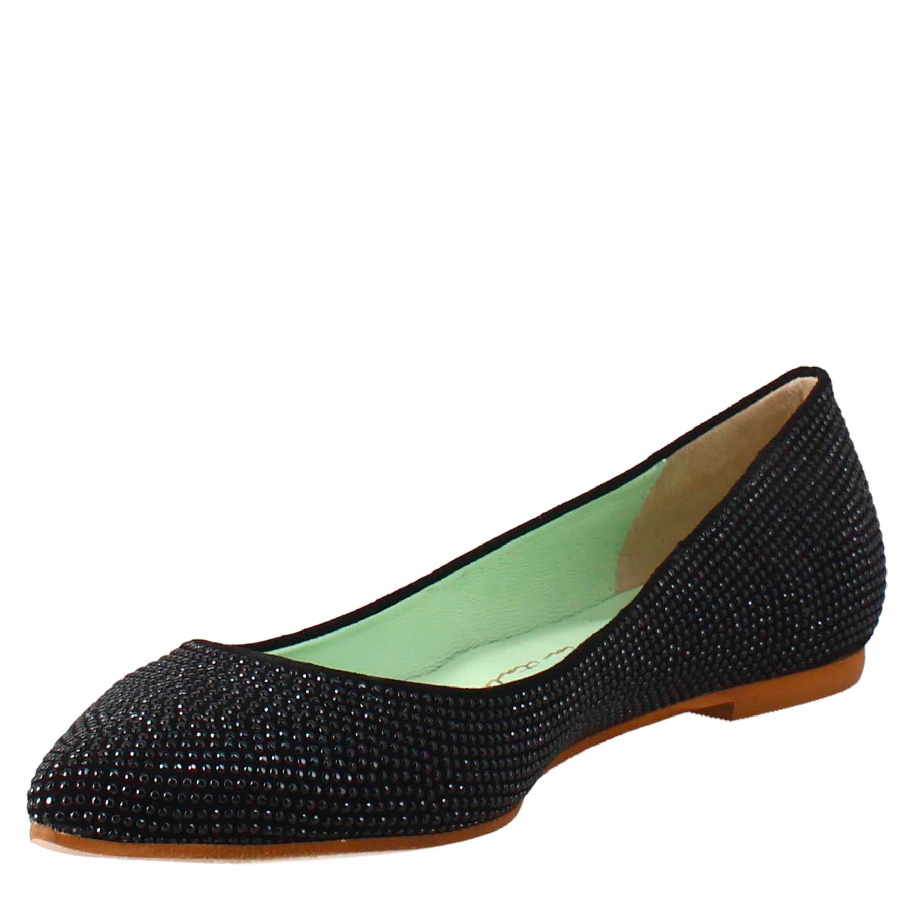 Ballerine da donna color nero in pelle scamosciata con strass