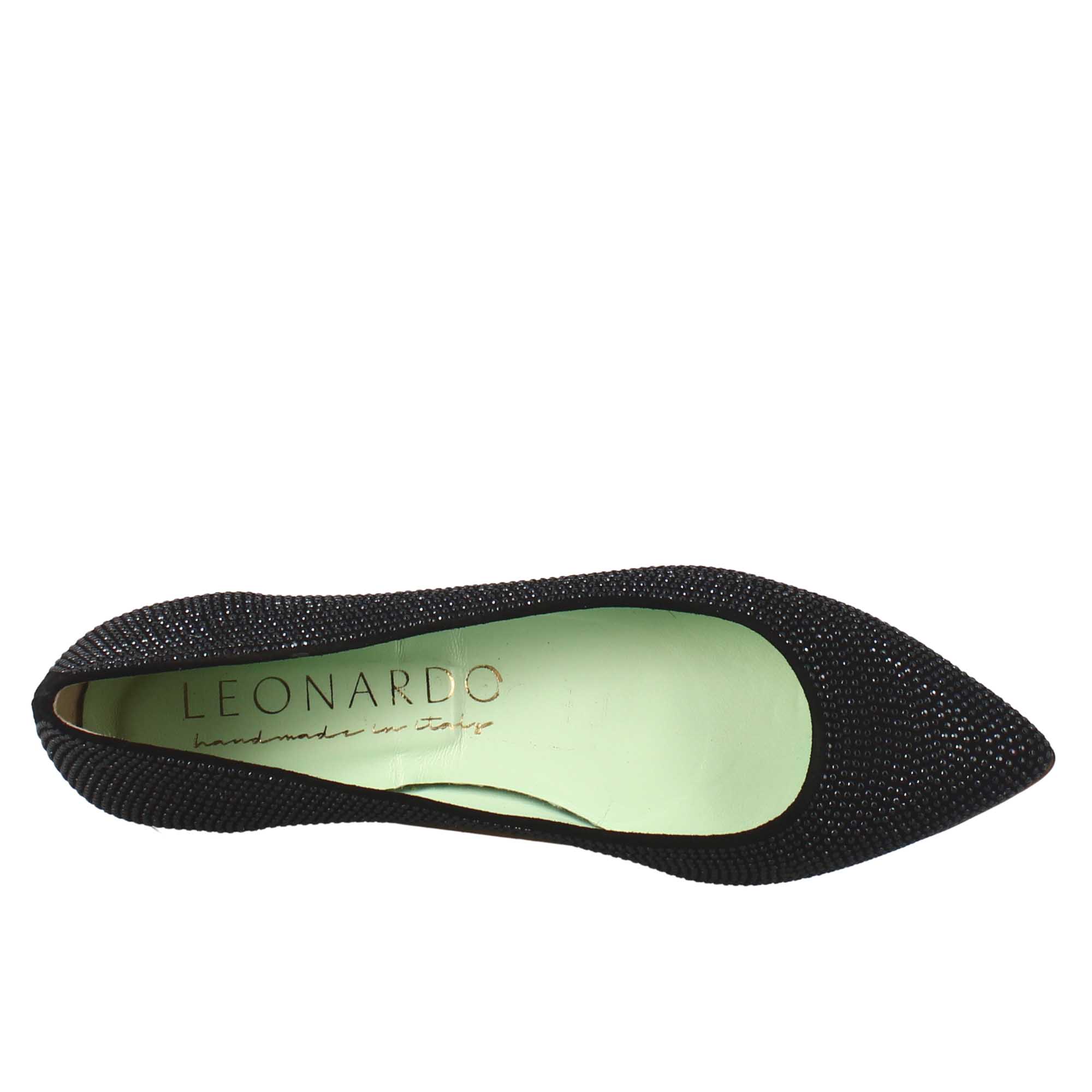 Ballerine da donna color nero in pelle scamosciata con strass - LeonardoShoes