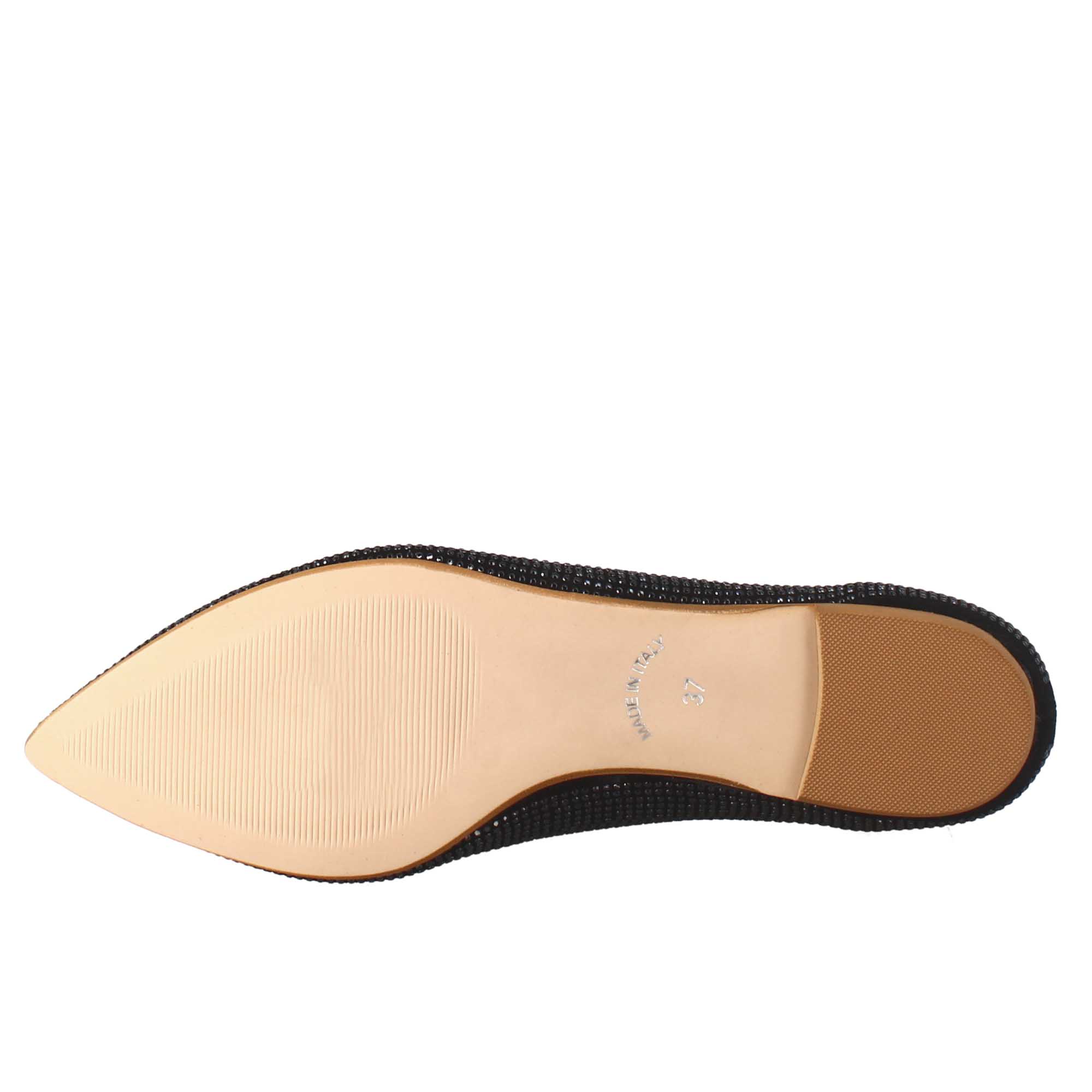 Ballerine da donna color nero in pelle scamosciata con strass - LeonardoShoes