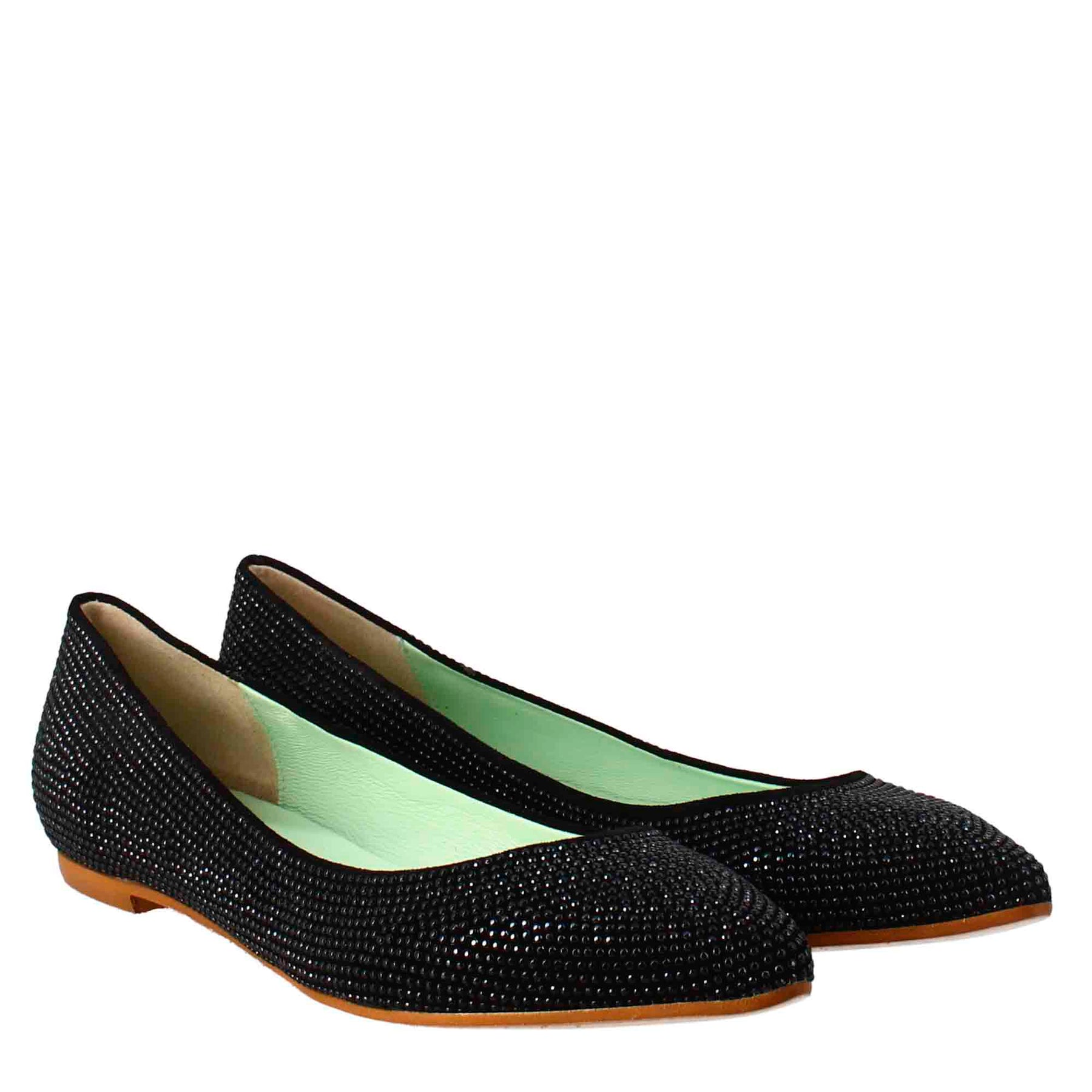 Ballerine da donna color nero in pelle scamosciata con strass