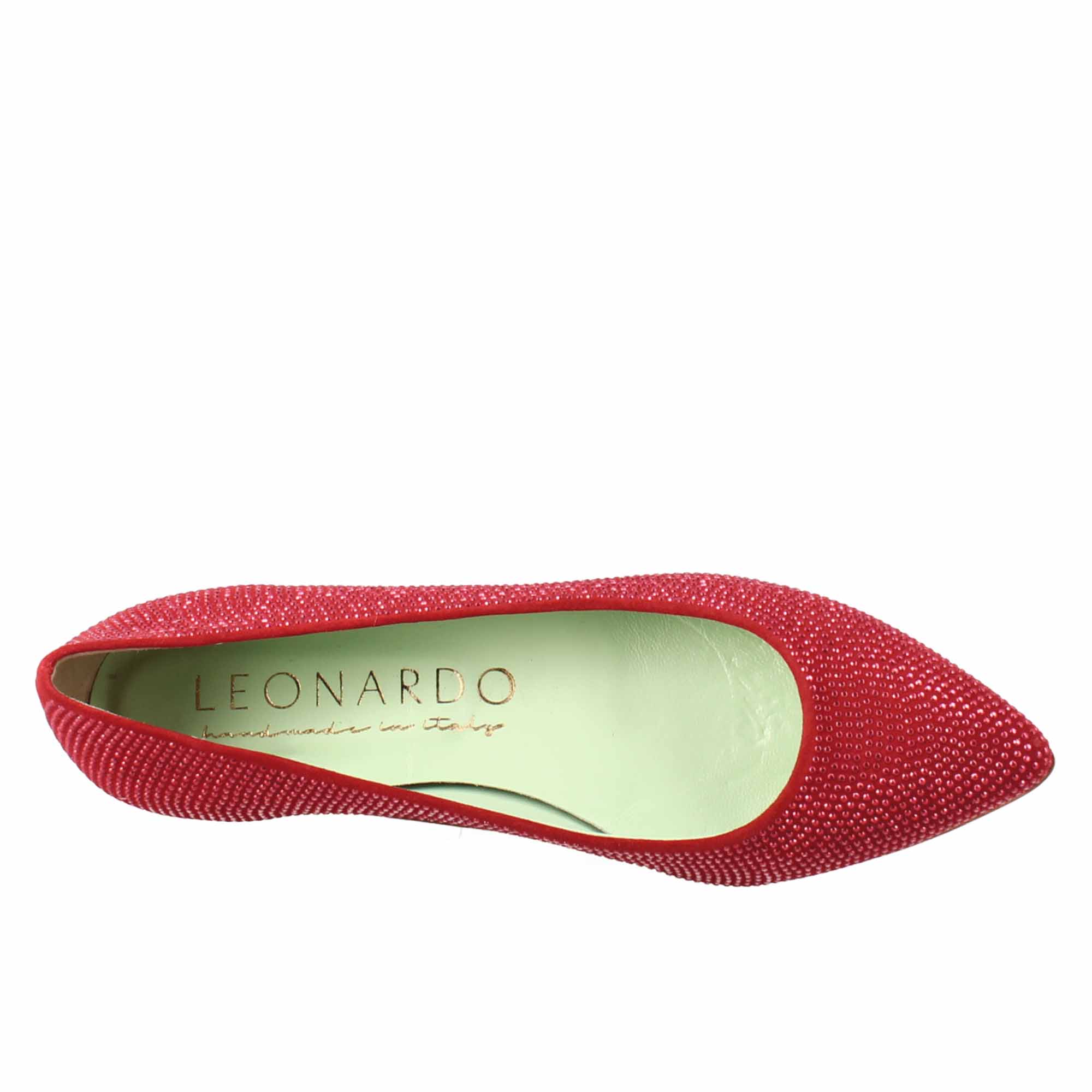 Ballerine da donna color rosso in pelle scamosciata con strass - LeonardoShoes