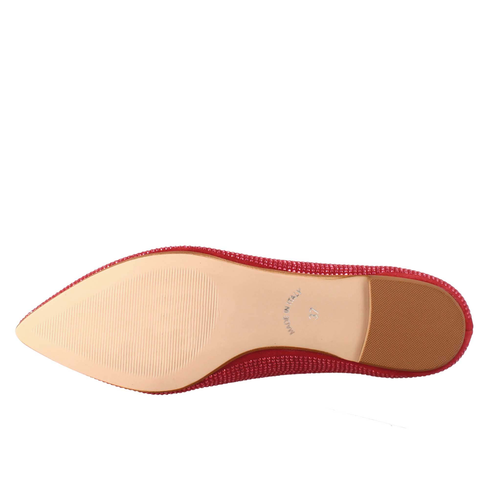 Ballerine da donna color rosso in pelle scamosciata con strass - LeonardoShoes