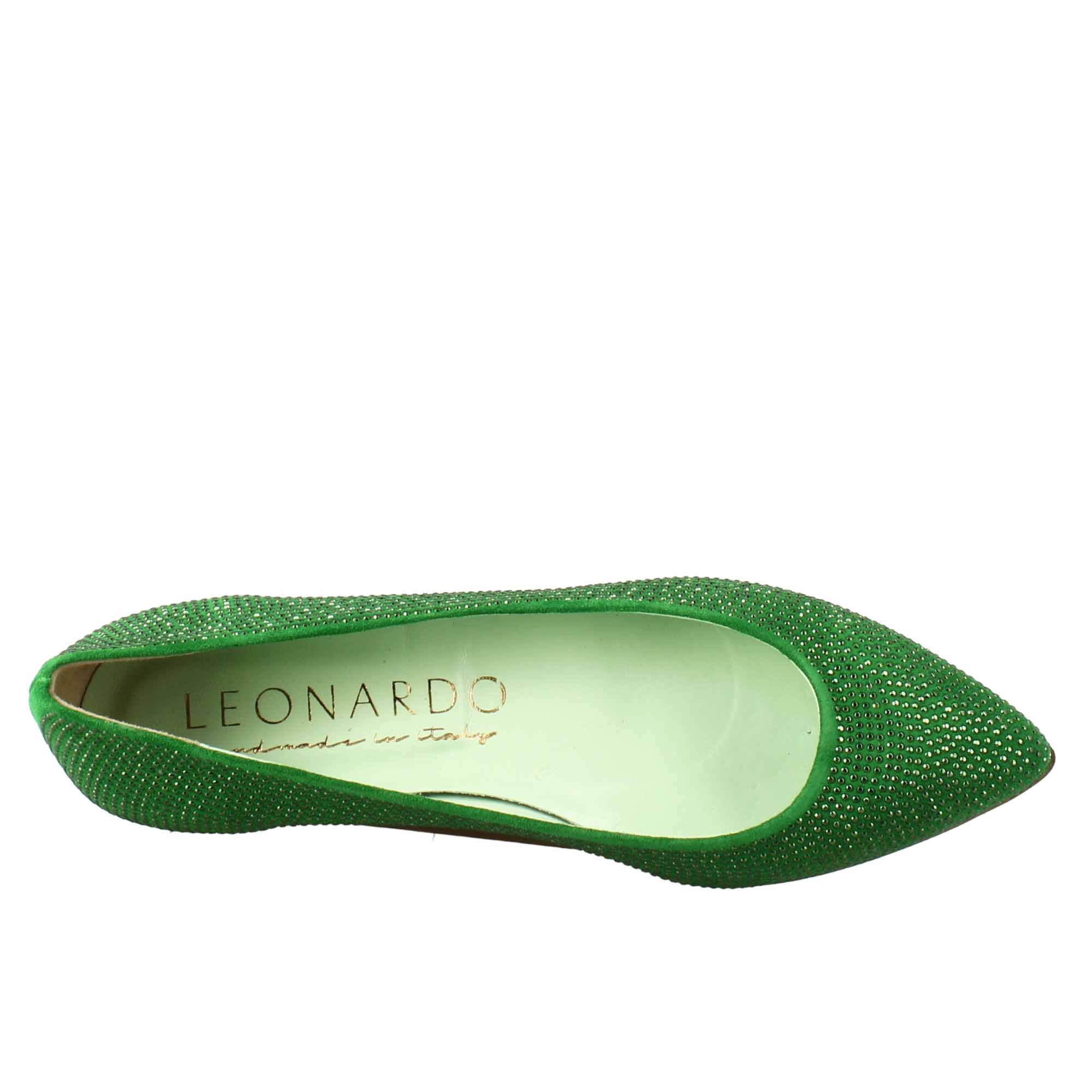 Ballerine da donna color verde in pelle scamosciata con strass - LeonardoShoes