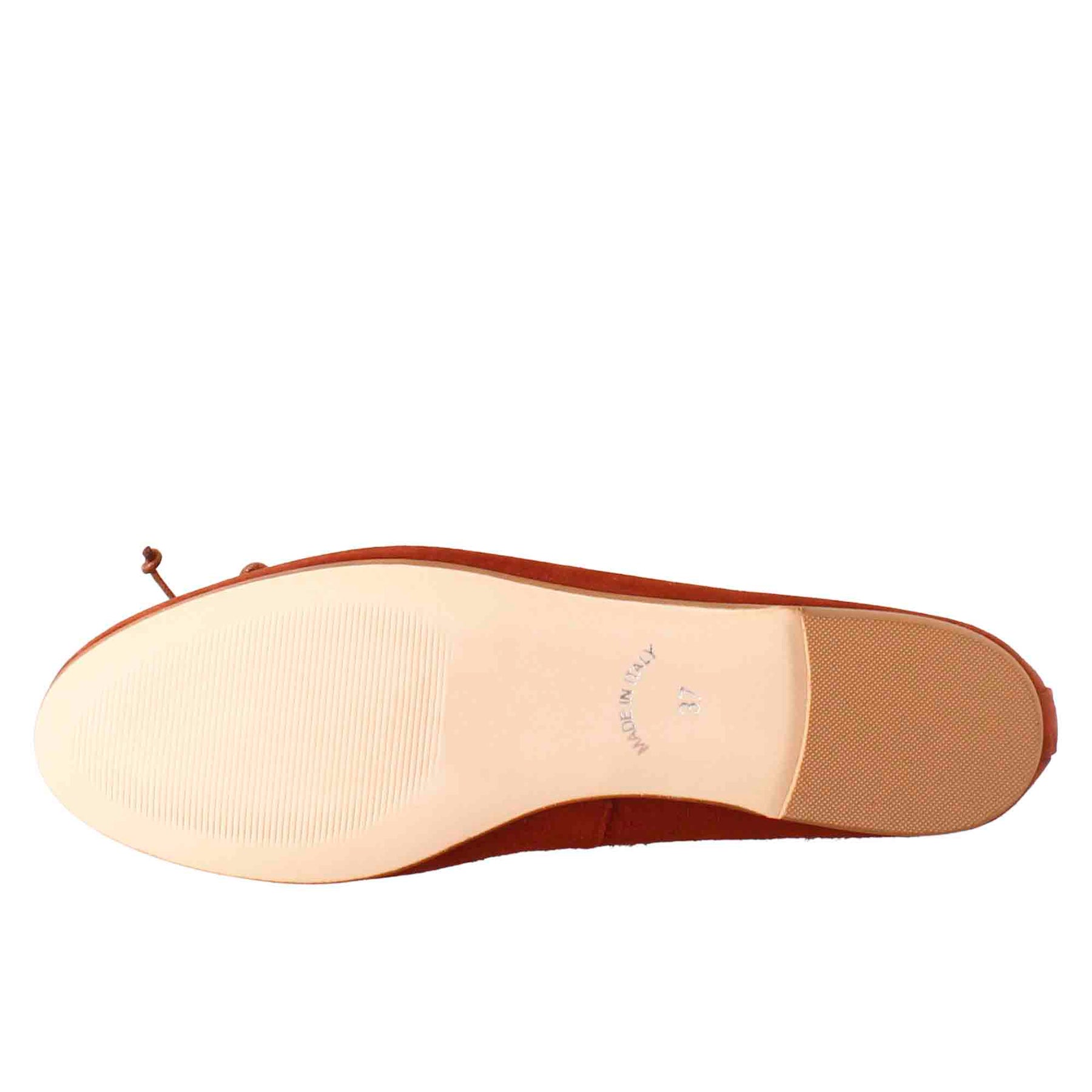 Light brick-colored women's ballet flats in suede without lining