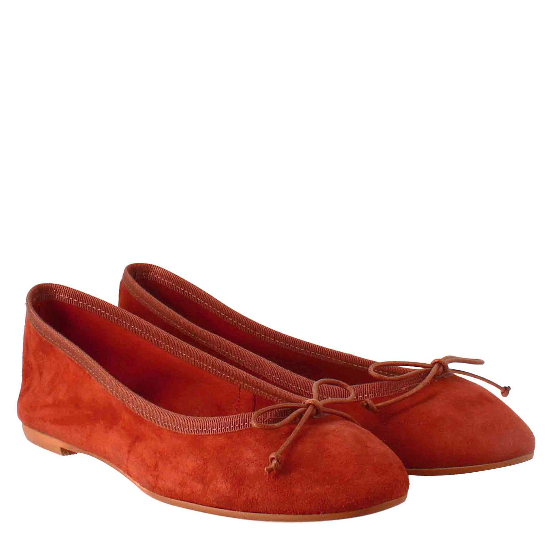 Light brick-colored women's ballet flats in suede without lining