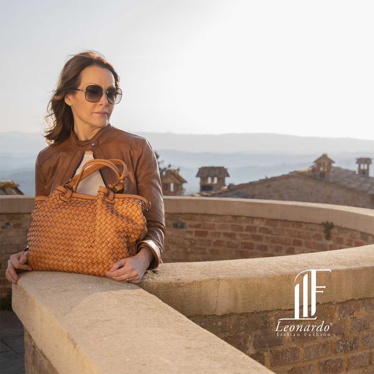 Borsa da donna Petrarca fatta a mano in pelle intrecciata cuoio con tracolla - LeonardoShoes