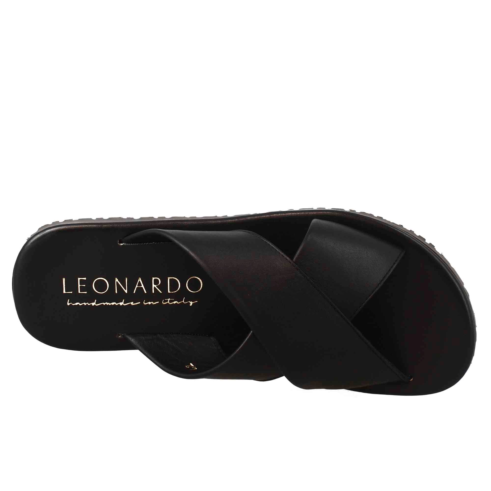 Sandali ciabatta con fasce incrociate da uomo fatti a mano in pelle nera - LeonardoShoes