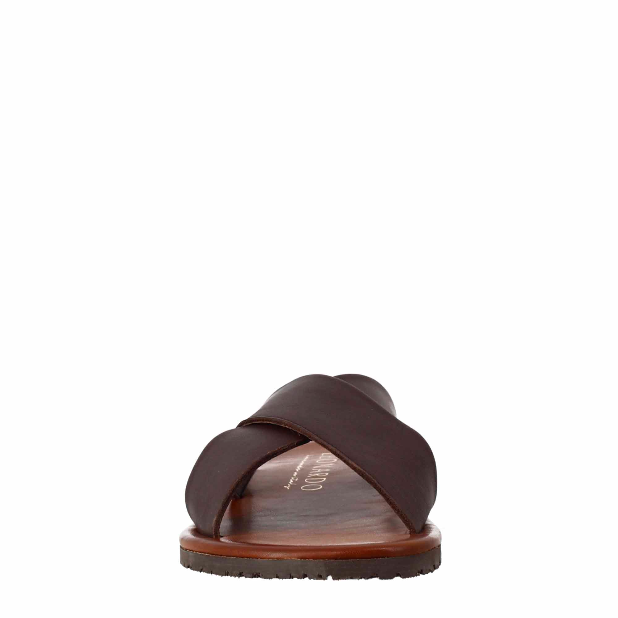 Sandali ciabatta con fasce incrociate da uomo fatti a mano in pelle marrone - LeonardoShoes